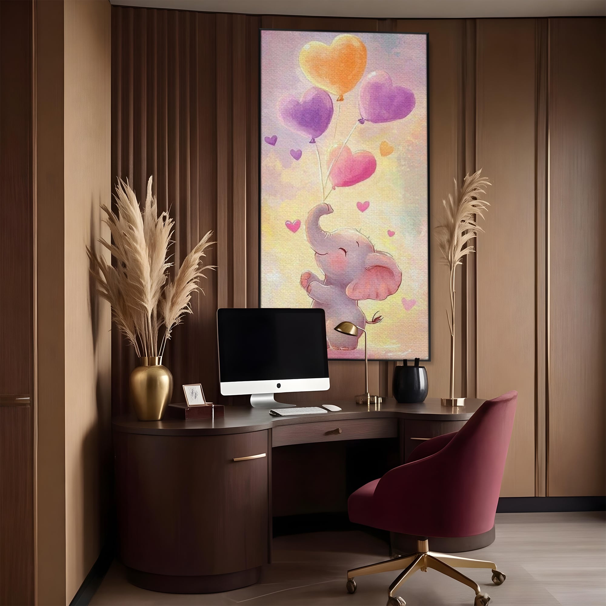 Tablou Canvas Premium, LuxCanva® K1039, Elefantelul Visator, Emotie, Zbor, Inimi, Baloane, Bucurie, Vant, Fericire, Micut, Pui, Iubire, Gingasie, Dulce, Pastel, Magie, Camera Copil, Dormitor