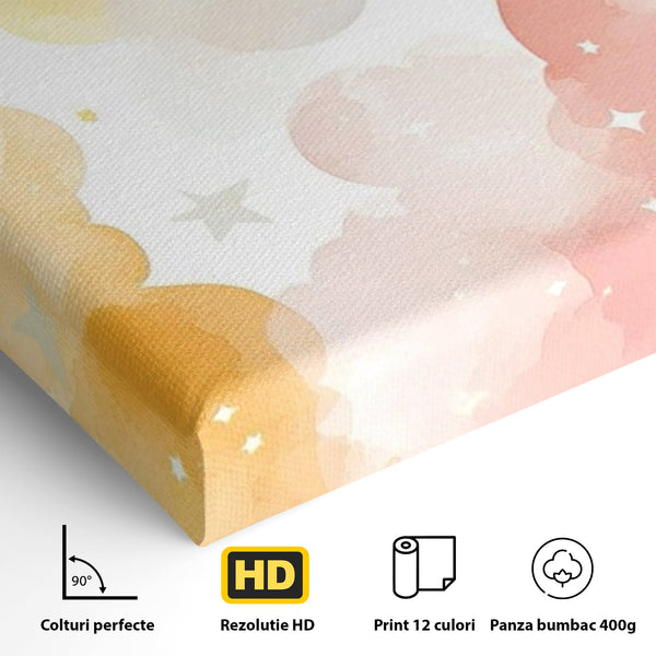 Tablou Canvas Premium, LuxCanva® K1040, Norii Care Canta Stele, Somn, Usor, Vise, Pastel, Cer, Curcubeu, Ploaie, Pufos, Magie, Luna, Fantezie, Taram, Basm, Frumusete, Camera Copil, Dormitor