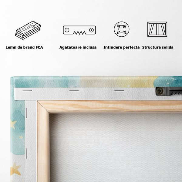 Tablou Canvas Premium, LuxCanva® K1040, Norii Care Canta Stele, Somn, Usor, Vise, Pastel, Cer, Curcubeu, Ploaie, Pufos, Magie, Luna, Fantezie, Taram, Basm, Frumusete, Camera Copil, Dormitor