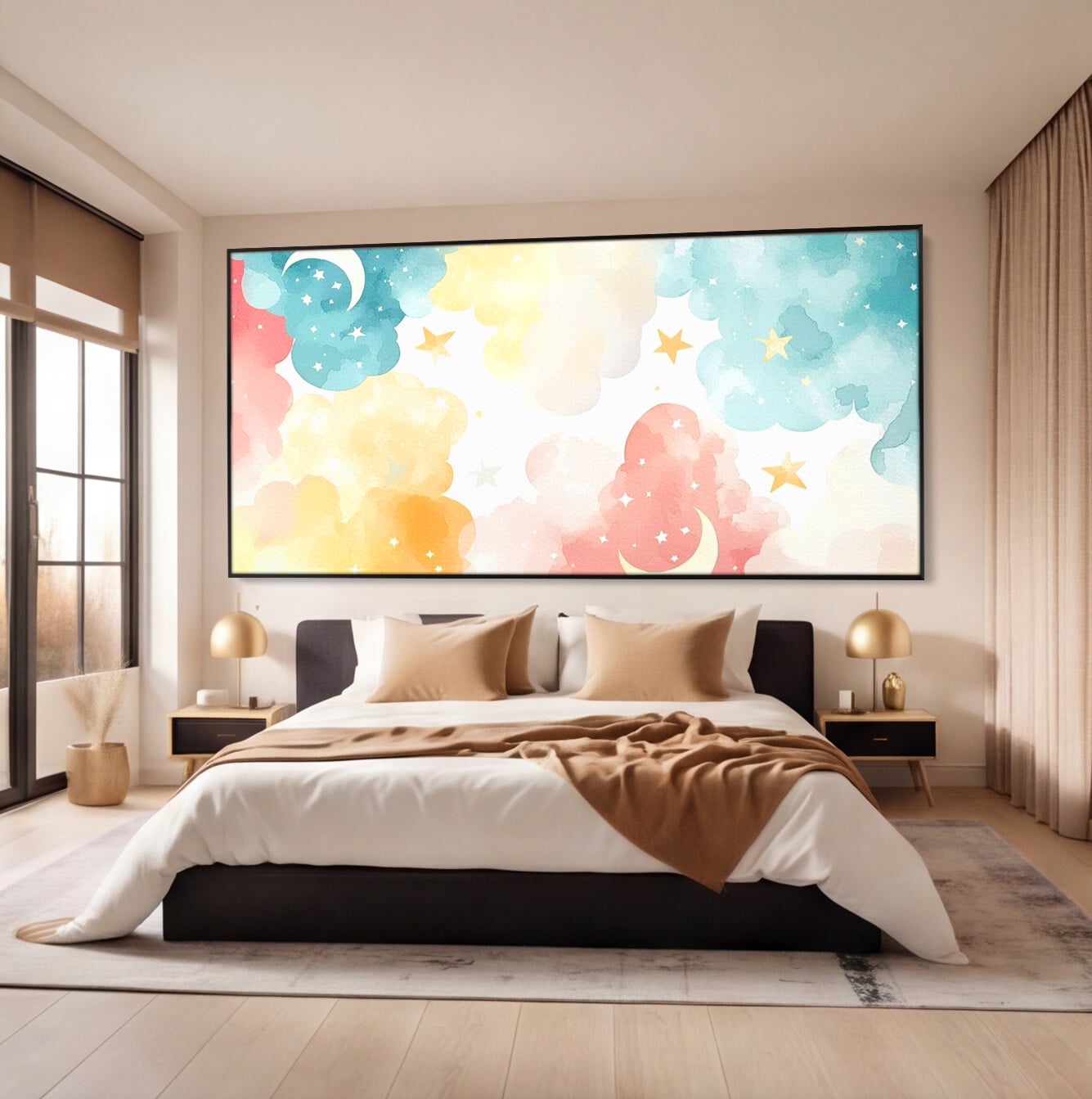 Tablou Canvas Premium, LuxCanva® K1040, Norii Care Canta Stele, Somn, Usor, Vise, Pastel, Cer, Curcubeu, Ploaie, Pufos, Magie, Luna, Fantezie, Taram, Basm, Frumusete, Camera Copil, Dormitor