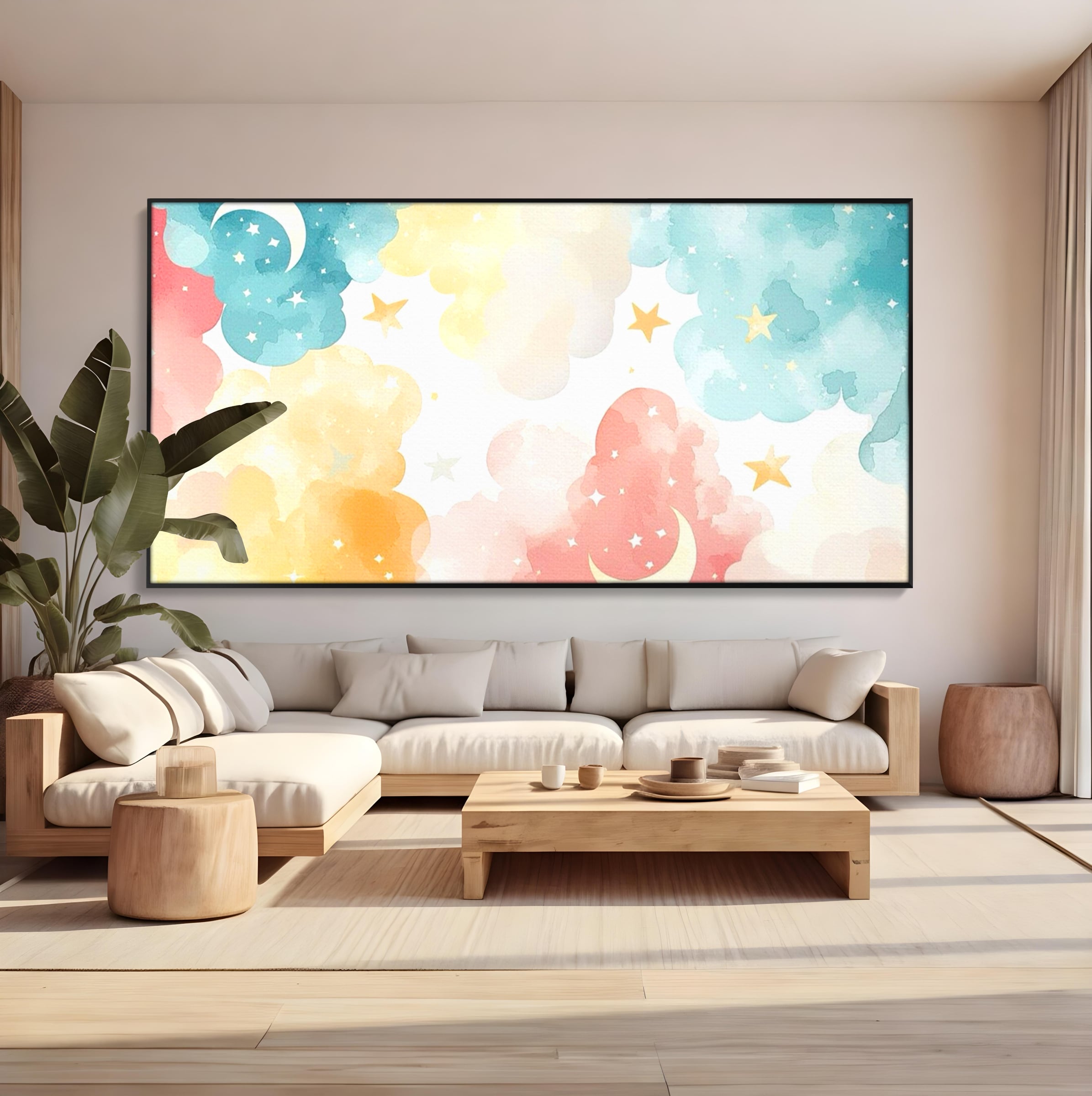 Tablou Canvas Premium, LuxCanva® K1040, Norii Care Canta Stele, Somn, Usor, Vise, Pastel, Cer, Curcubeu, Ploaie, Pufos, Magie, Luna, Fantezie, Taram, Basm, Frumusete, Camera Copil, Dormitor