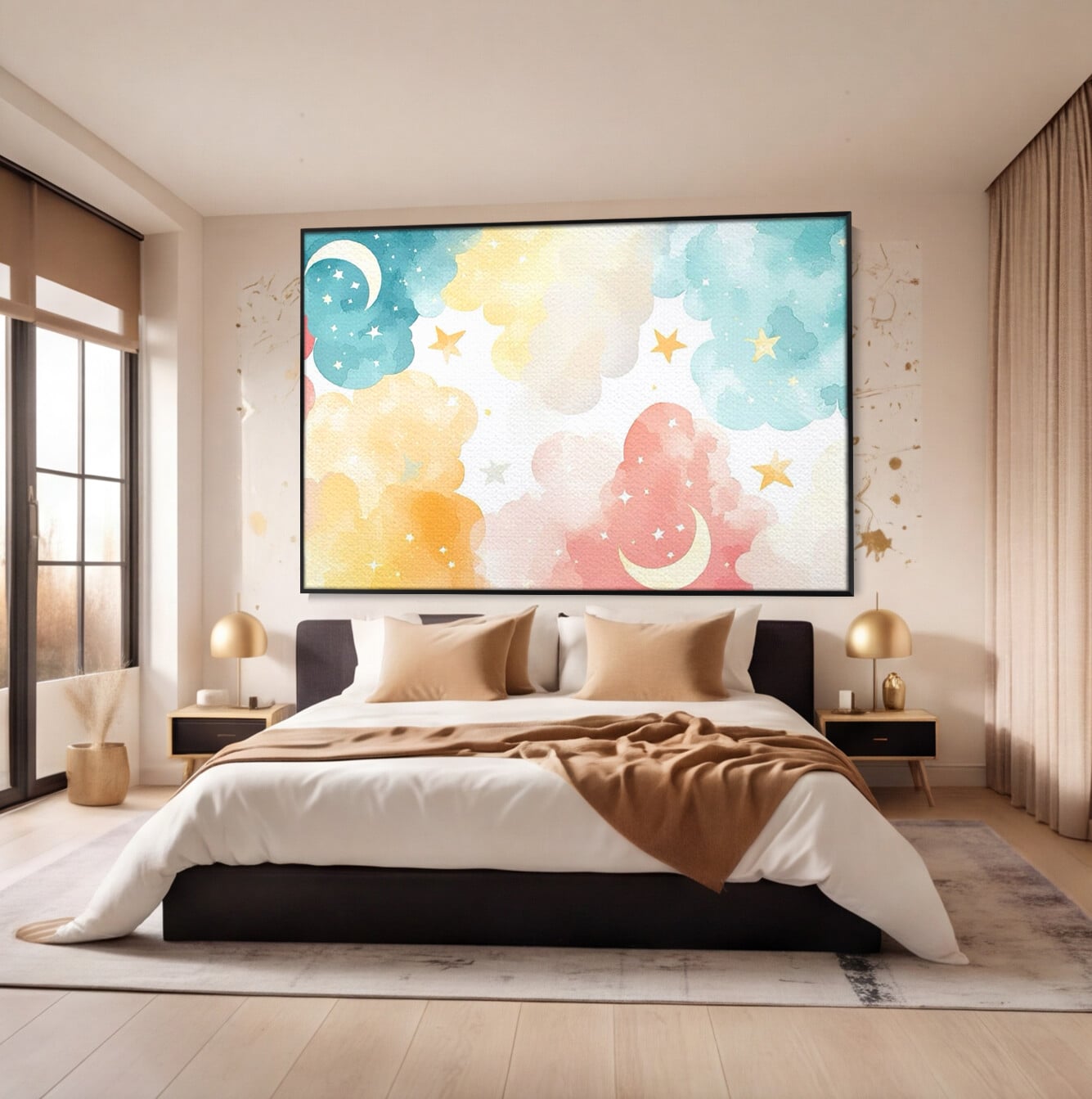Tablou Canvas Premium, LuxCanva® K1040, Norii Care Canta Stele, Somn, Usor, Vise, Pastel, Cer, Curcubeu, Ploaie, Pufos, Magie, Luna, Fantezie, Taram, Basm, Frumusete, Camera Copil, Dormitor