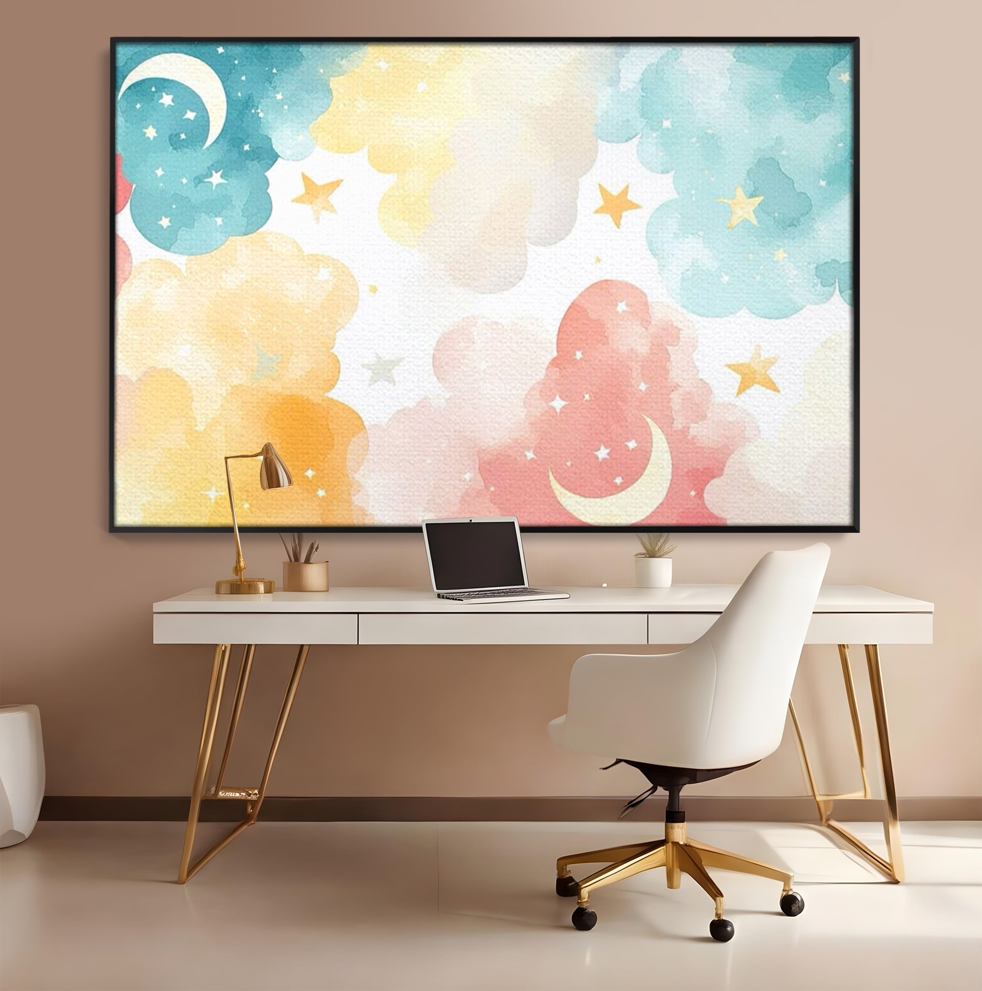 Tablou Canvas Premium, LuxCanva® K1040, Norii Care Canta Stele, Somn, Usor, Vise, Pastel, Cer, Curcubeu, Ploaie, Pufos, Magie, Luna, Fantezie, Taram, Basm, Frumusete, Camera Copil, Dormitor