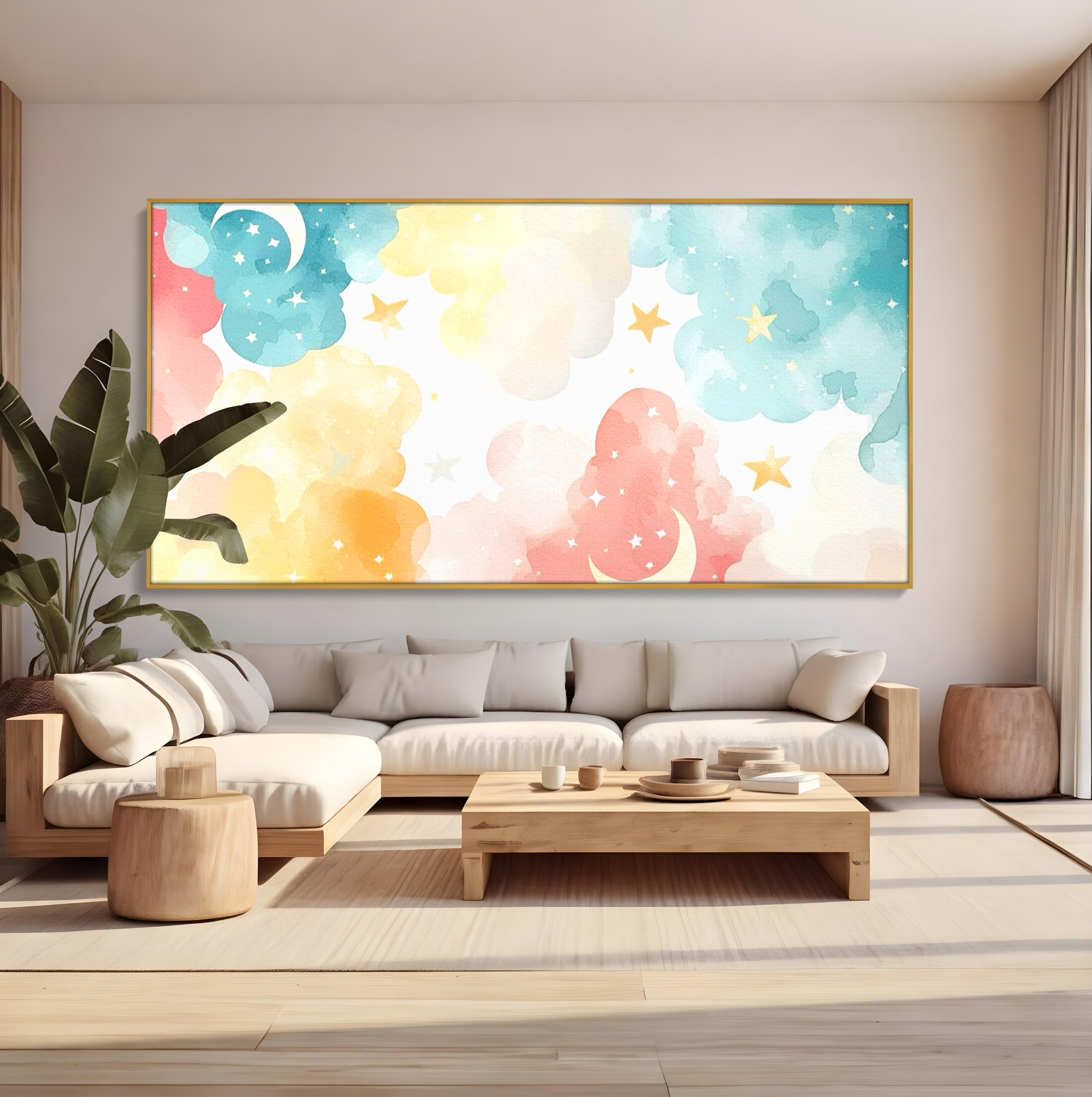Tablou Canvas Premium, LuxCanva® K1040, Norii Care Canta Stele, Somn, Usor, Vise, Pastel, Cer, Curcubeu, Ploaie, Pufos, Magie, Luna, Fantezie, Taram, Basm, Frumusete, Camera Copil, Dormitor