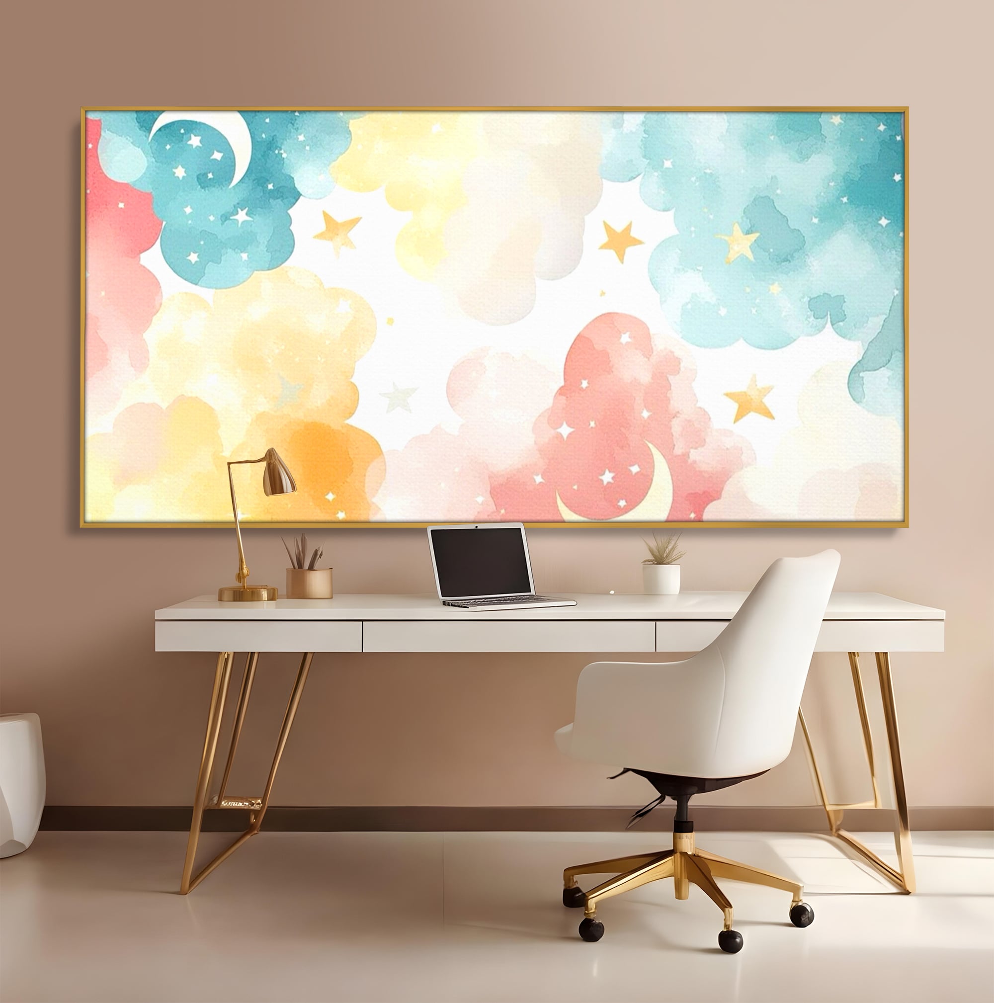 Tablou Canvas Premium, LuxCanva® K1040, Norii Care Canta Stele, Somn, Usor, Vise, Pastel, Cer, Curcubeu, Ploaie, Pufos, Magie, Luna, Fantezie, Taram, Basm, Frumusete, Camera Copil, Dormitor