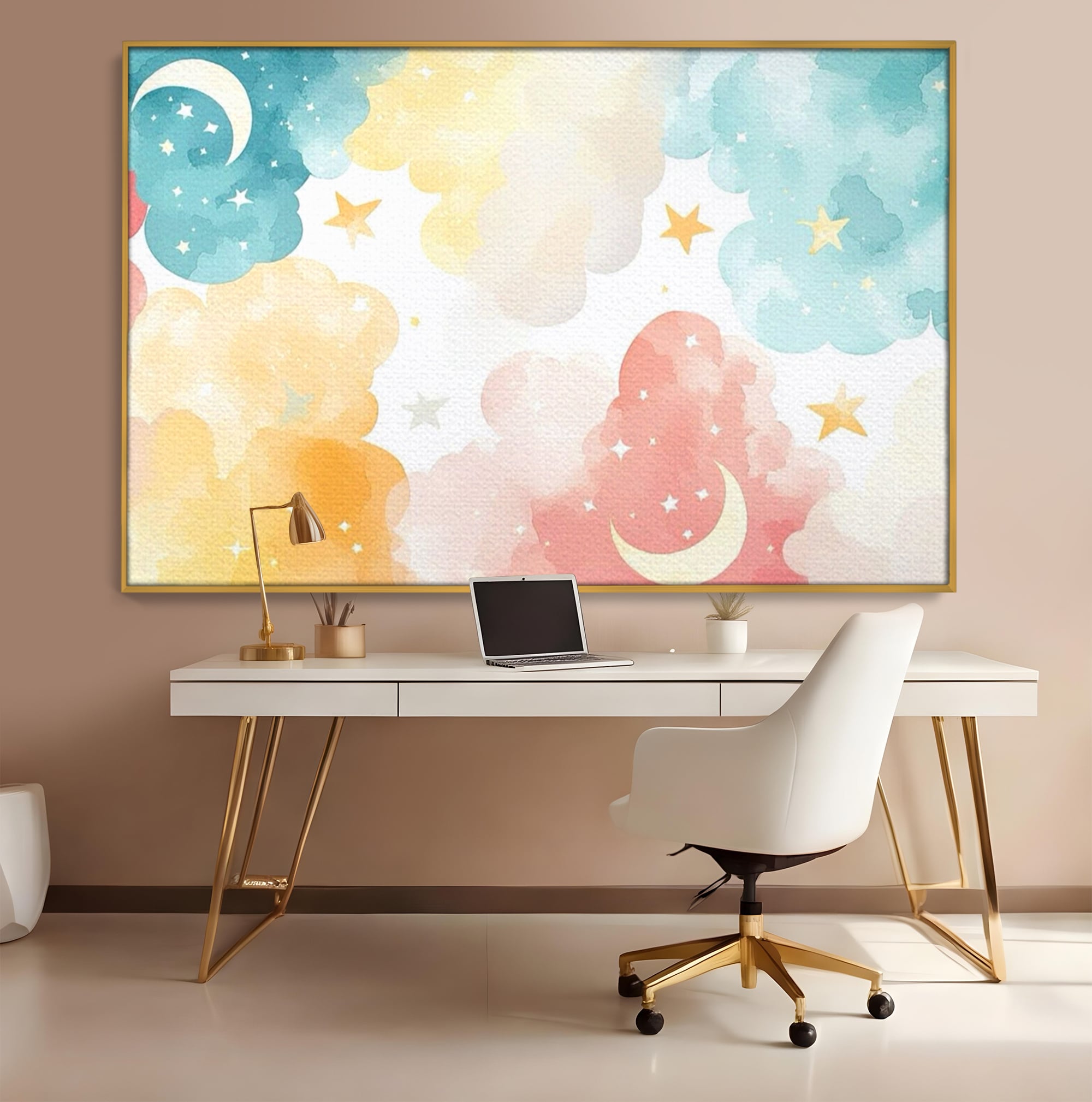Tablou Canvas Premium, LuxCanva® K1040, Norii Care Canta Stele, Somn, Usor, Vise, Pastel, Cer, Curcubeu, Ploaie, Pufos, Magie, Luna, Fantezie, Taram, Basm, Frumusete, Camera Copil, Dormitor