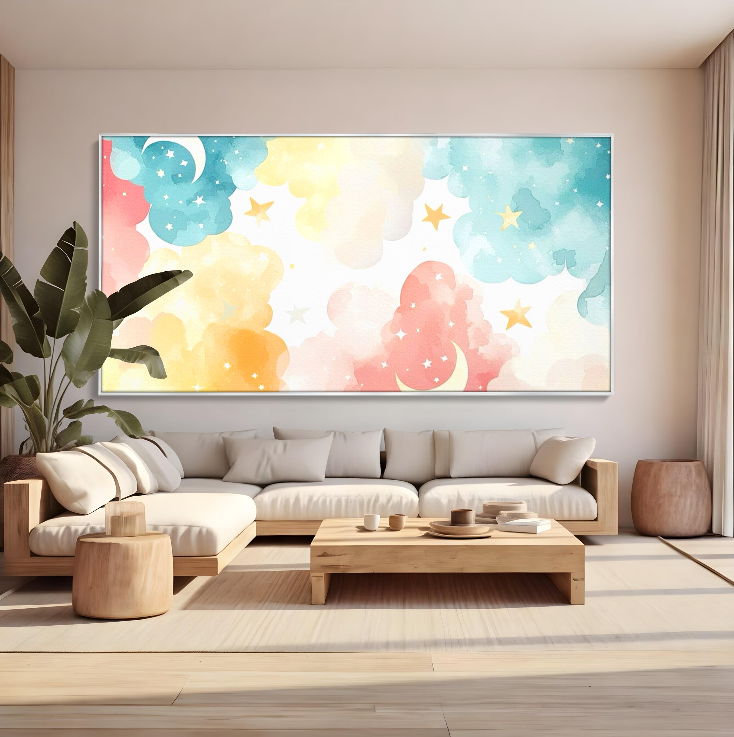 Tablou Canvas Premium, LuxCanva® K1040, Norii Care Canta Stele, Somn, Usor, Vise, Pastel, Cer, Curcubeu, Ploaie, Pufos, Magie, Luna, Fantezie, Taram, Basm, Frumusete, Camera Copil, Dormitor