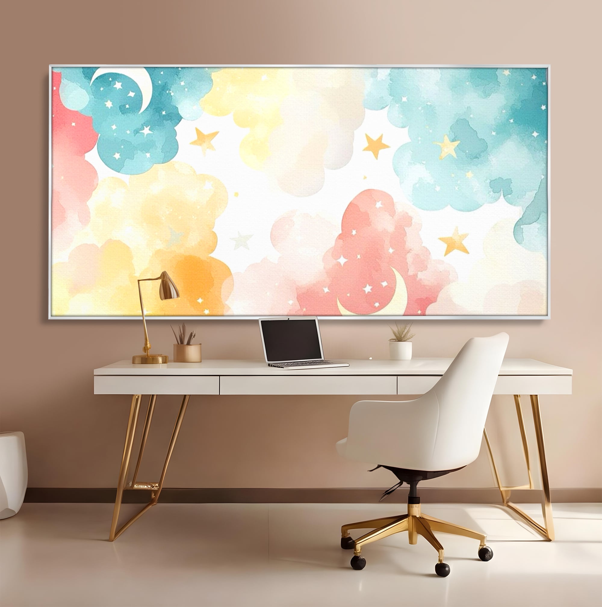 Tablou Canvas Premium, LuxCanva® K1040, Norii Care Canta Stele, Somn, Usor, Vise, Pastel, Cer, Curcubeu, Ploaie, Pufos, Magie, Luna, Fantezie, Taram, Basm, Frumusete, Camera Copil, Dormitor