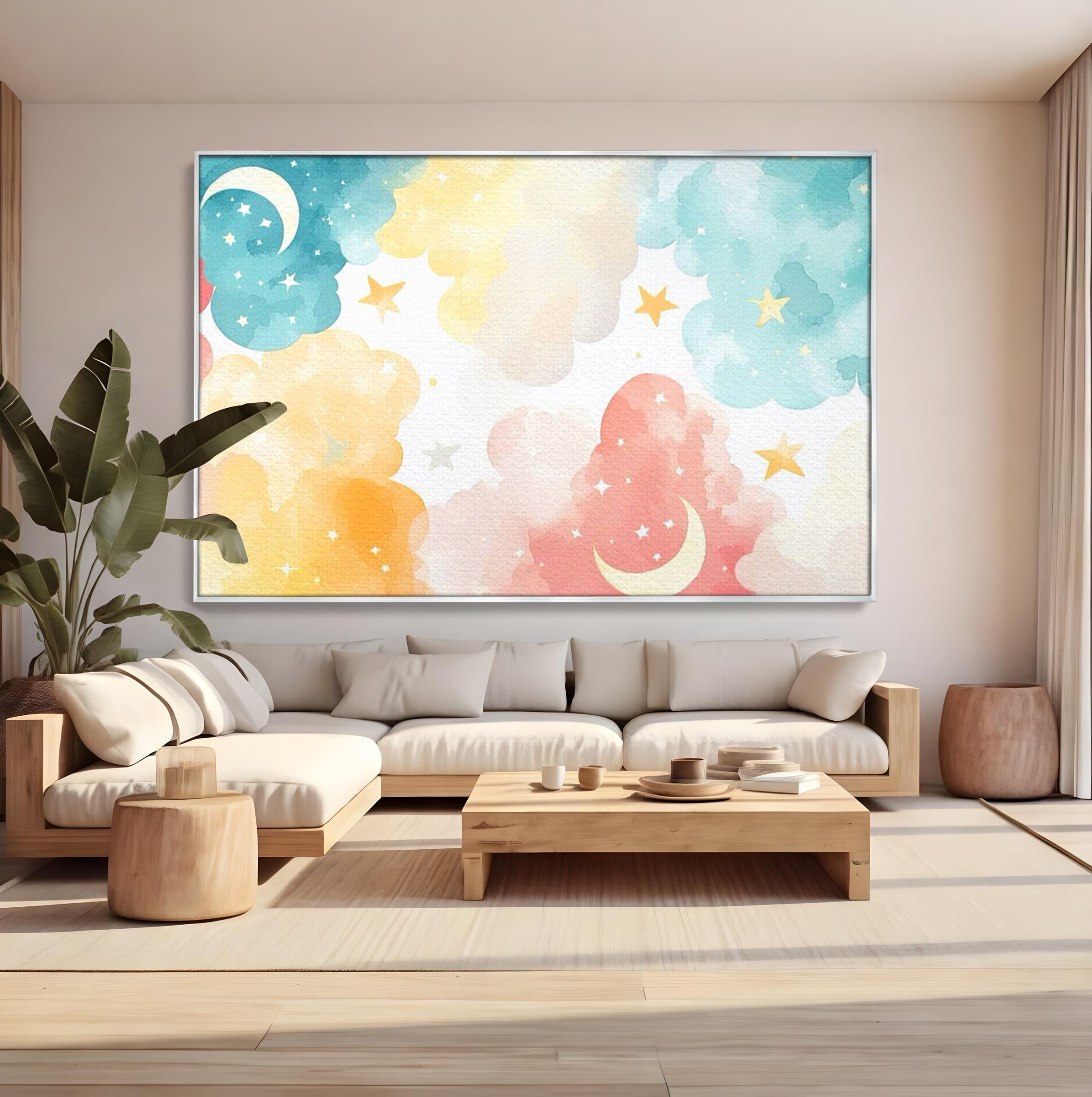 Tablou Canvas Premium, LuxCanva® K1040, Norii Care Canta Stele, Somn, Usor, Vise, Pastel, Cer, Curcubeu, Ploaie, Pufos, Magie, Luna, Fantezie, Taram, Basm, Frumusete, Camera Copil, Dormitor