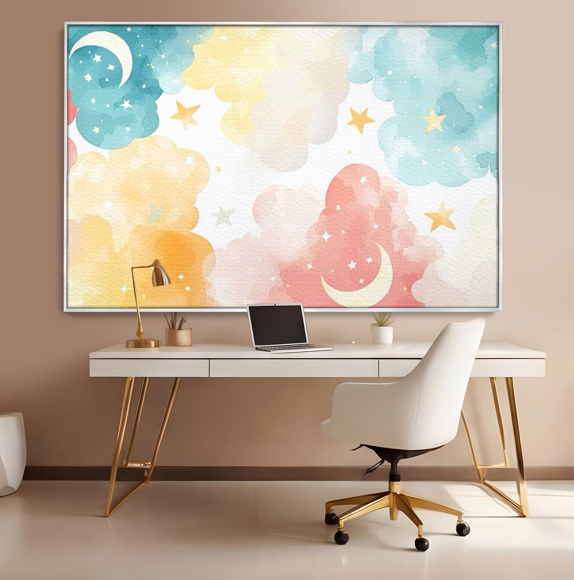 Tablou Canvas Premium, LuxCanva® K1040, Norii Care Canta Stele, Somn, Usor, Vise, Pastel, Cer, Curcubeu, Ploaie, Pufos, Magie, Luna, Fantezie, Taram, Basm, Frumusete, Camera Copil, Dormitor