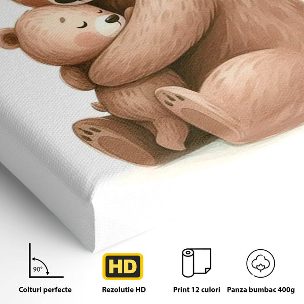 Tablou Canvas Premium, LuxCanva® K1041, Imbratisarea Care Vindeca, Mama, Urs, Pui, Dragoste, Caldura, Neinlocuit, Brate, Siguranta, Acasa, Familie, Blanita, Moment, Camera Copil, Dormitor
