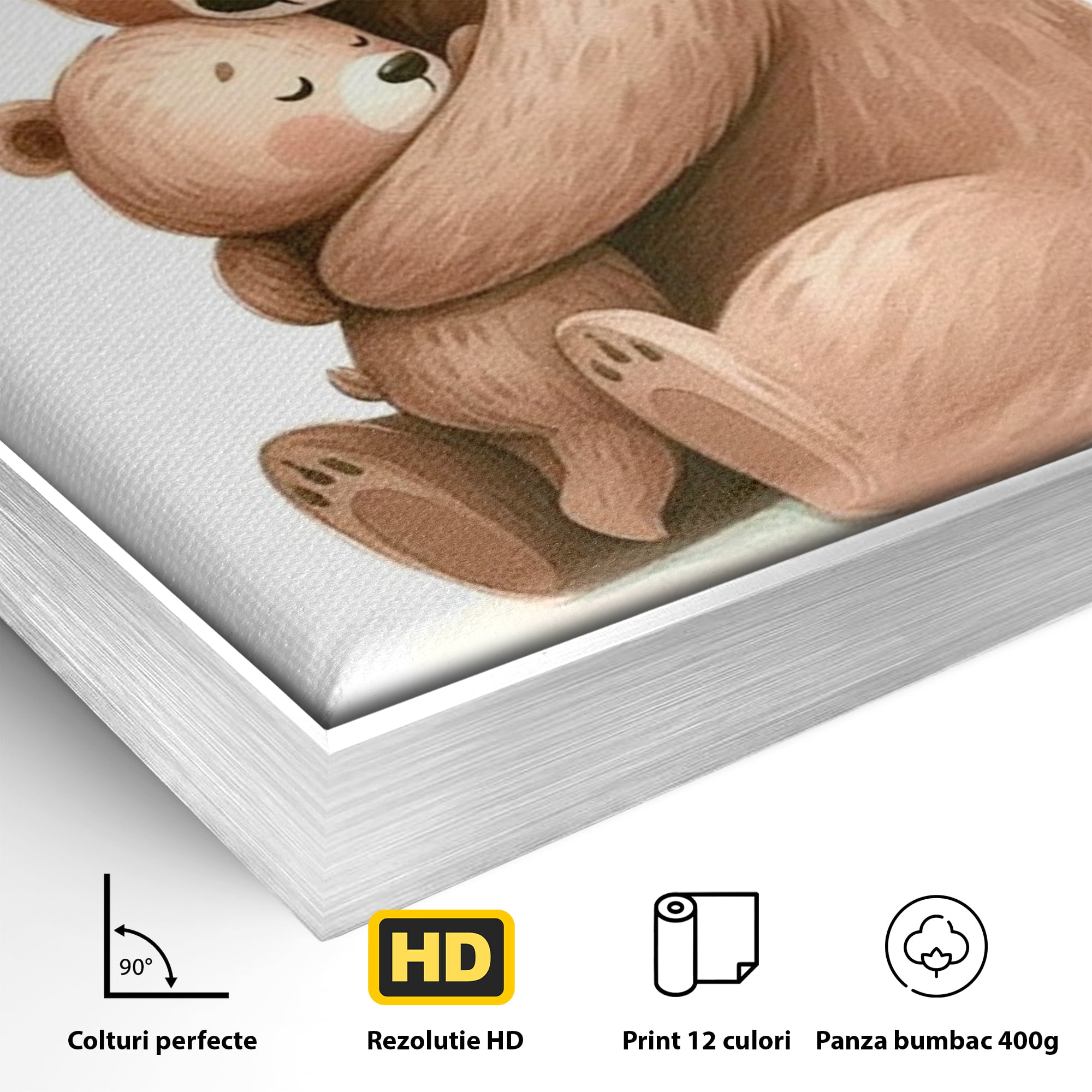 Tablou Canvas Premium, LuxCanva® K1041, Imbratisarea Care Vindeca, Mama, Urs, Pui, Dragoste, Caldura, Neinlocuit, Brate, Siguranta, Acasa, Familie, Blanita, Moment, Camera Copil, Dormitor