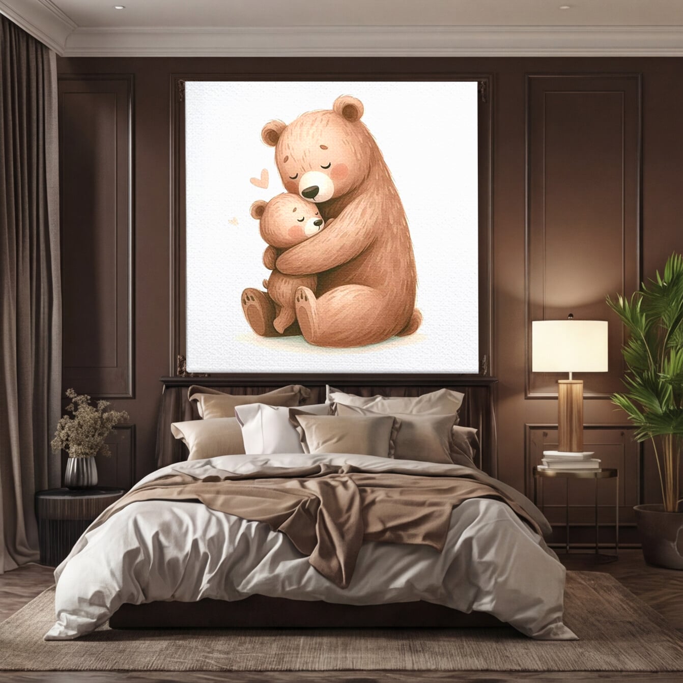 Tablou Canvas Premium, LuxCanva® K1041, Imbratisarea Care Vindeca, Mama, Urs, Pui, Dragoste, Caldura, Neinlocuit, Brate, Siguranta, Acasa, Familie, Blanita, Moment, Camera Copil, Dormitor