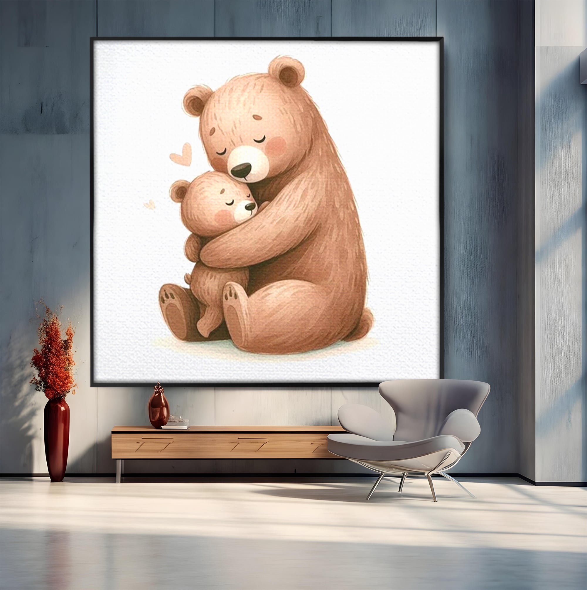 Tablou Canvas Premium, LuxCanva® K1041, Imbratisarea Care Vindeca, Mama, Urs, Pui, Dragoste, Caldura, Neinlocuit, Brate, Siguranta, Acasa, Familie, Blanita, Moment, Camera Copil, Dormitor
