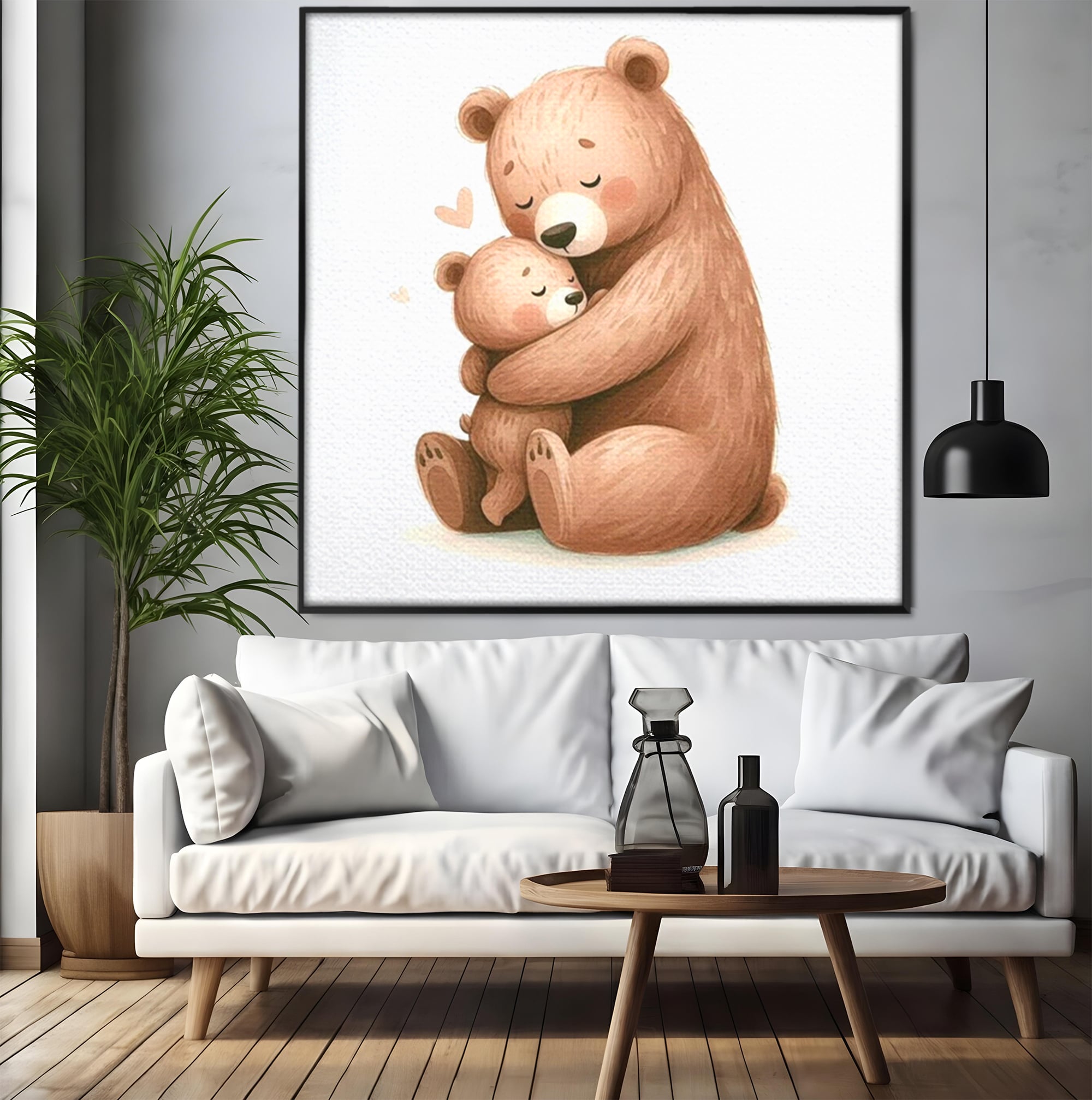 Tablou Canvas Premium, LuxCanva® K1041, Imbratisarea Care Vindeca, Mama, Urs, Pui, Dragoste, Caldura, Neinlocuit, Brate, Siguranta, Acasa, Familie, Blanita, Moment, Camera Copil, Dormitor
