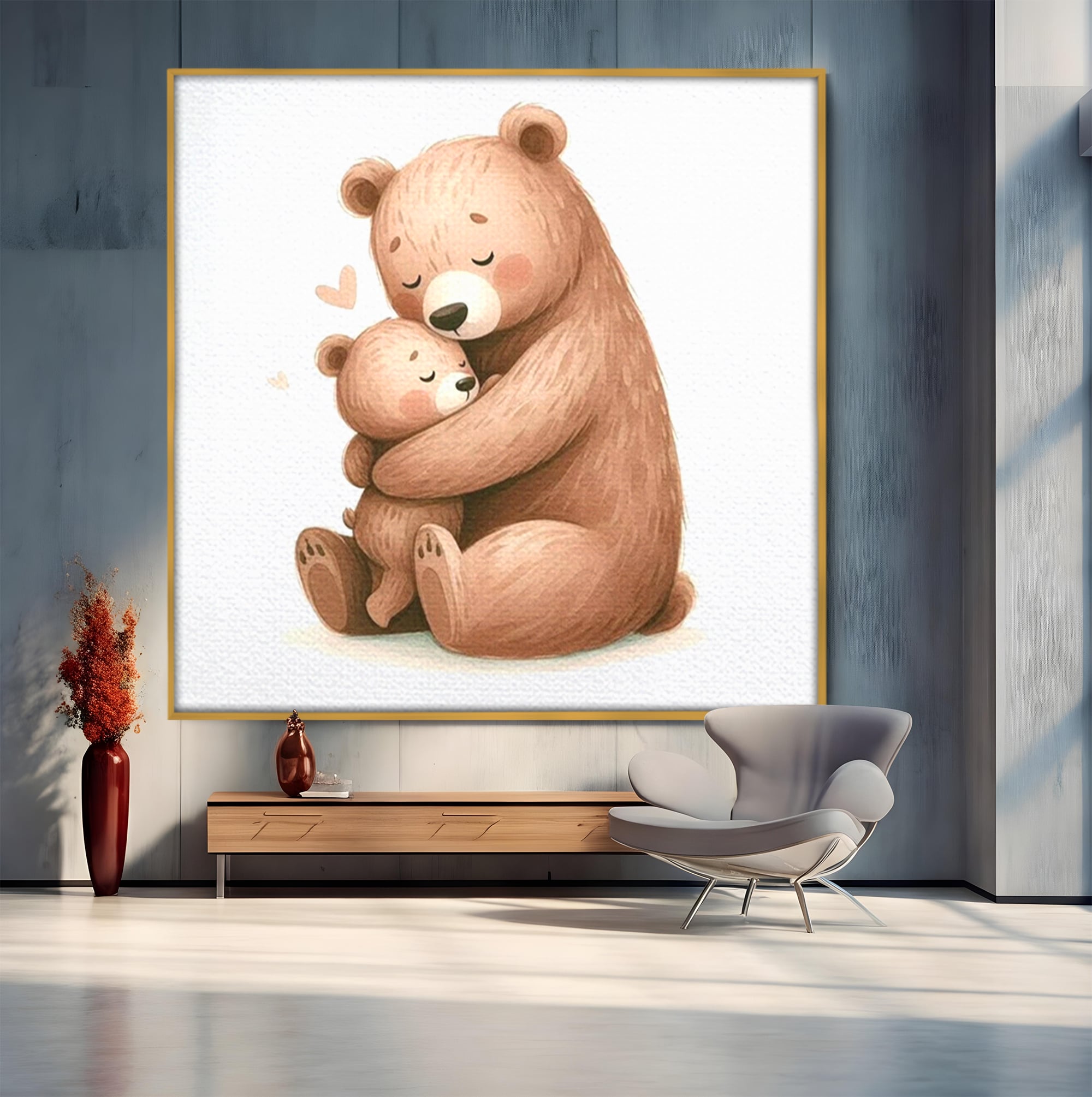 Tablou Canvas Premium, LuxCanva® K1041, Imbratisarea Care Vindeca, Mama, Urs, Pui, Dragoste, Caldura, Neinlocuit, Brate, Siguranta, Acasa, Familie, Blanita, Moment, Camera Copil, Dormitor
