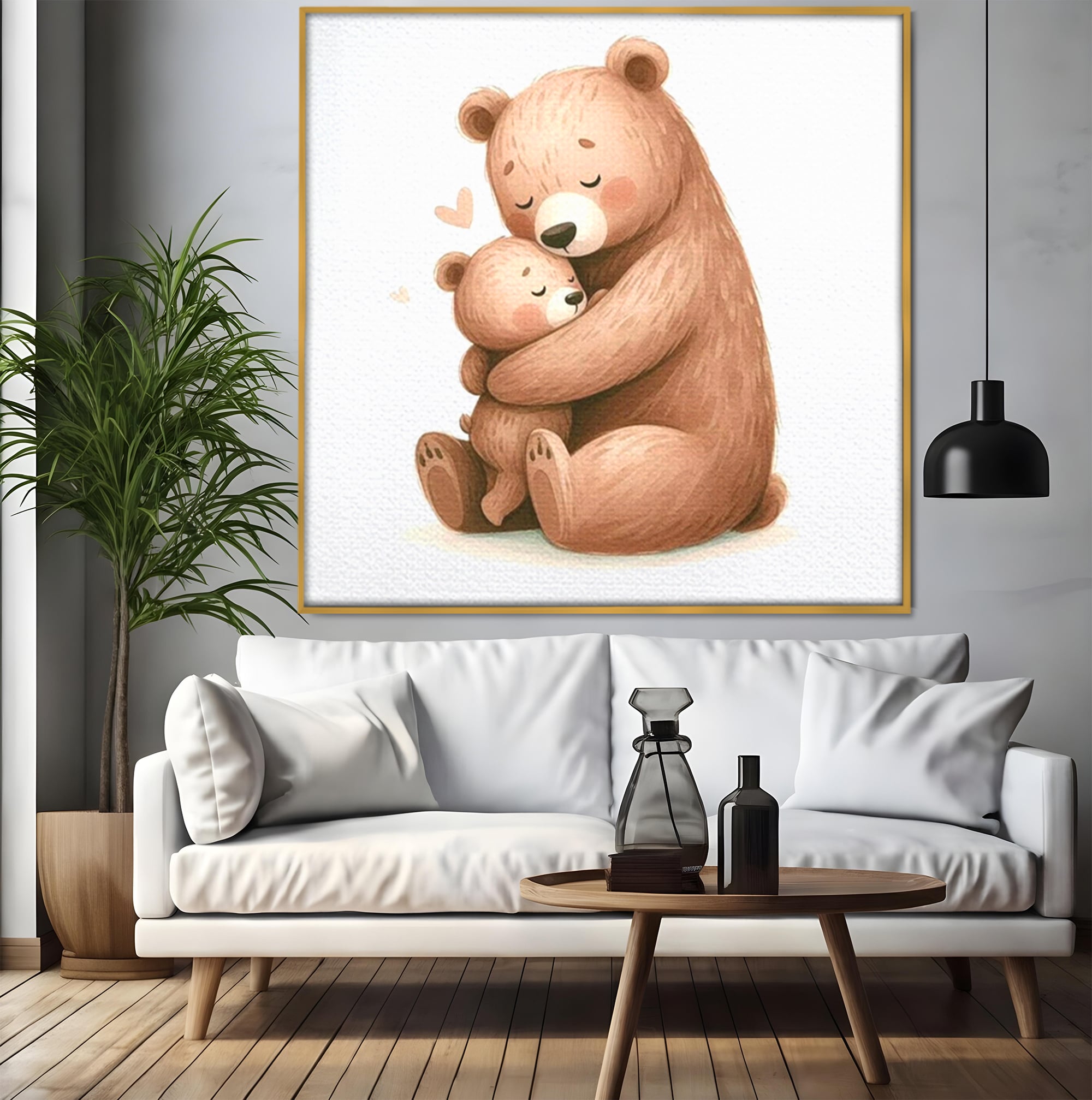 Tablou Canvas Premium, LuxCanva® K1041, Imbratisarea Care Vindeca, Mama, Urs, Pui, Dragoste, Caldura, Neinlocuit, Brate, Siguranta, Acasa, Familie, Blanita, Moment, Camera Copil, Dormitor