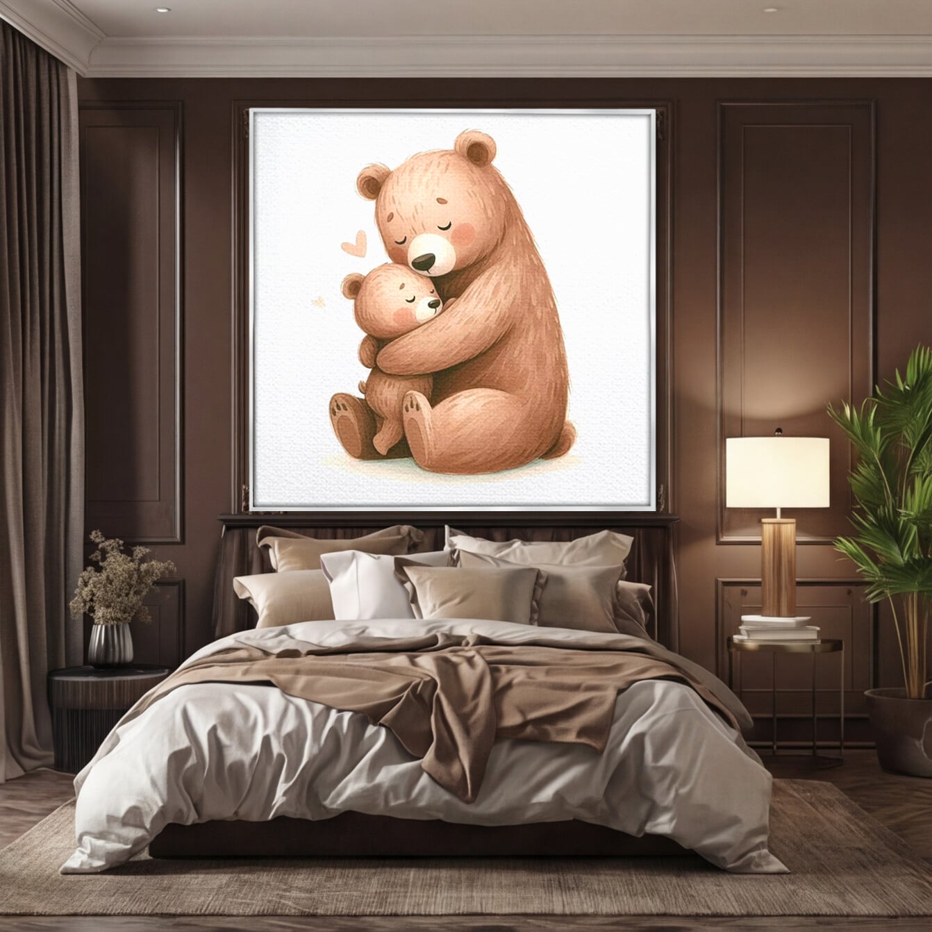 Tablou Canvas Premium, LuxCanva® K1041, Imbratisarea Care Vindeca, Mama, Urs, Pui, Dragoste, Caldura, Neinlocuit, Brate, Siguranta, Acasa, Familie, Blanita, Moment, Camera Copil, Dormitor