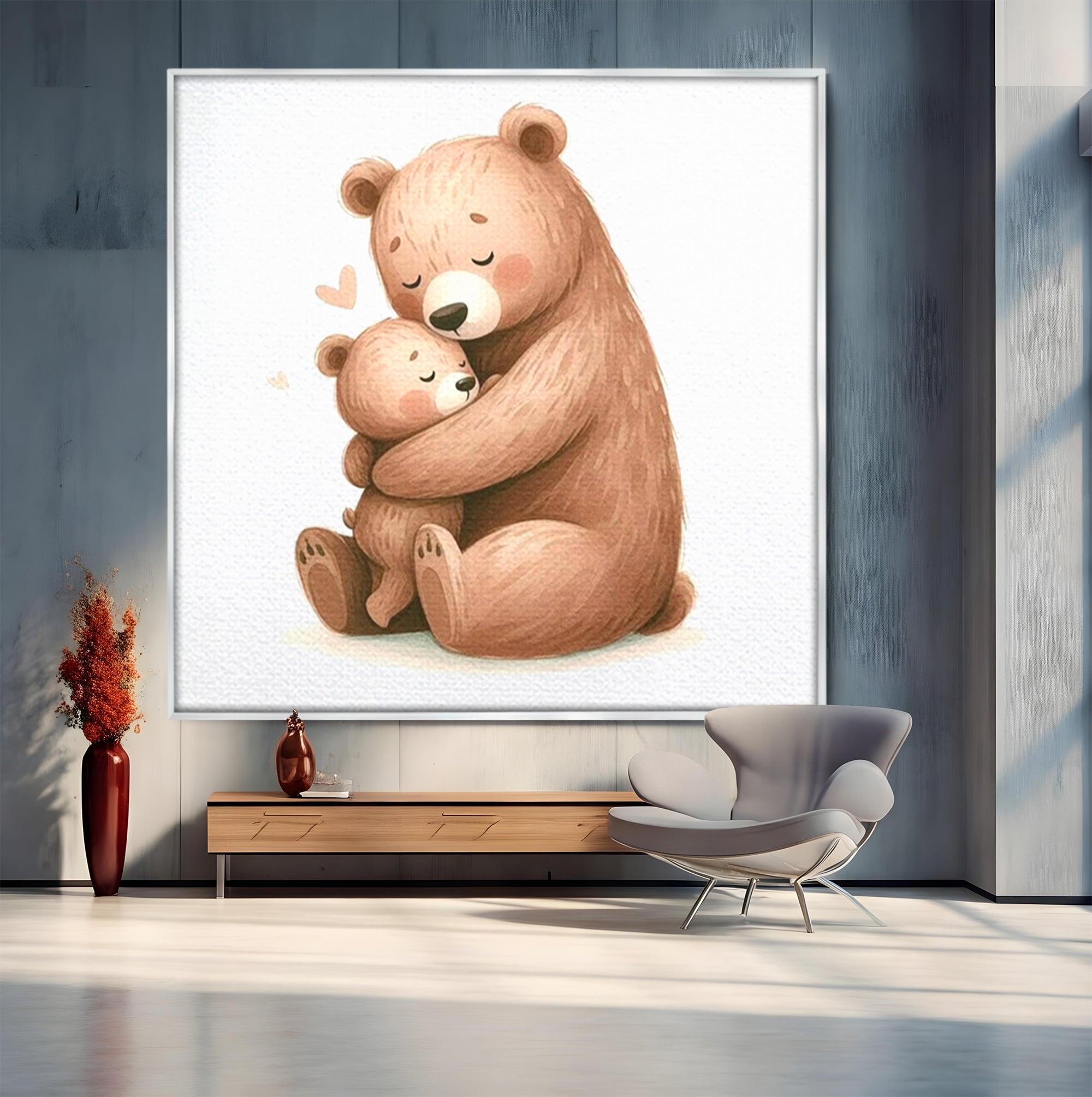 Tablou Canvas Premium, LuxCanva® K1041, Imbratisarea Care Vindeca, Mama, Urs, Pui, Dragoste, Caldura, Neinlocuit, Brate, Siguranta, Acasa, Familie, Blanita, Moment, Camera Copil, Dormitor