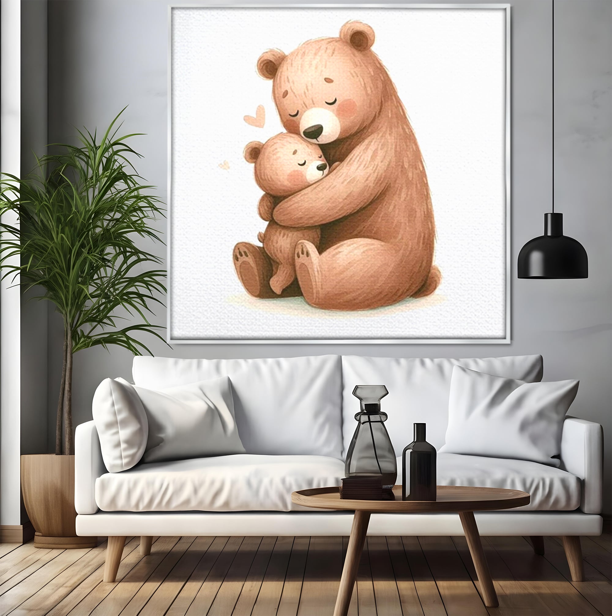 Tablou Canvas Premium, LuxCanva® K1041, Imbratisarea Care Vindeca, Mama, Urs, Pui, Dragoste, Caldura, Neinlocuit, Brate, Siguranta, Acasa, Familie, Blanita, Moment, Camera Copil, Dormitor