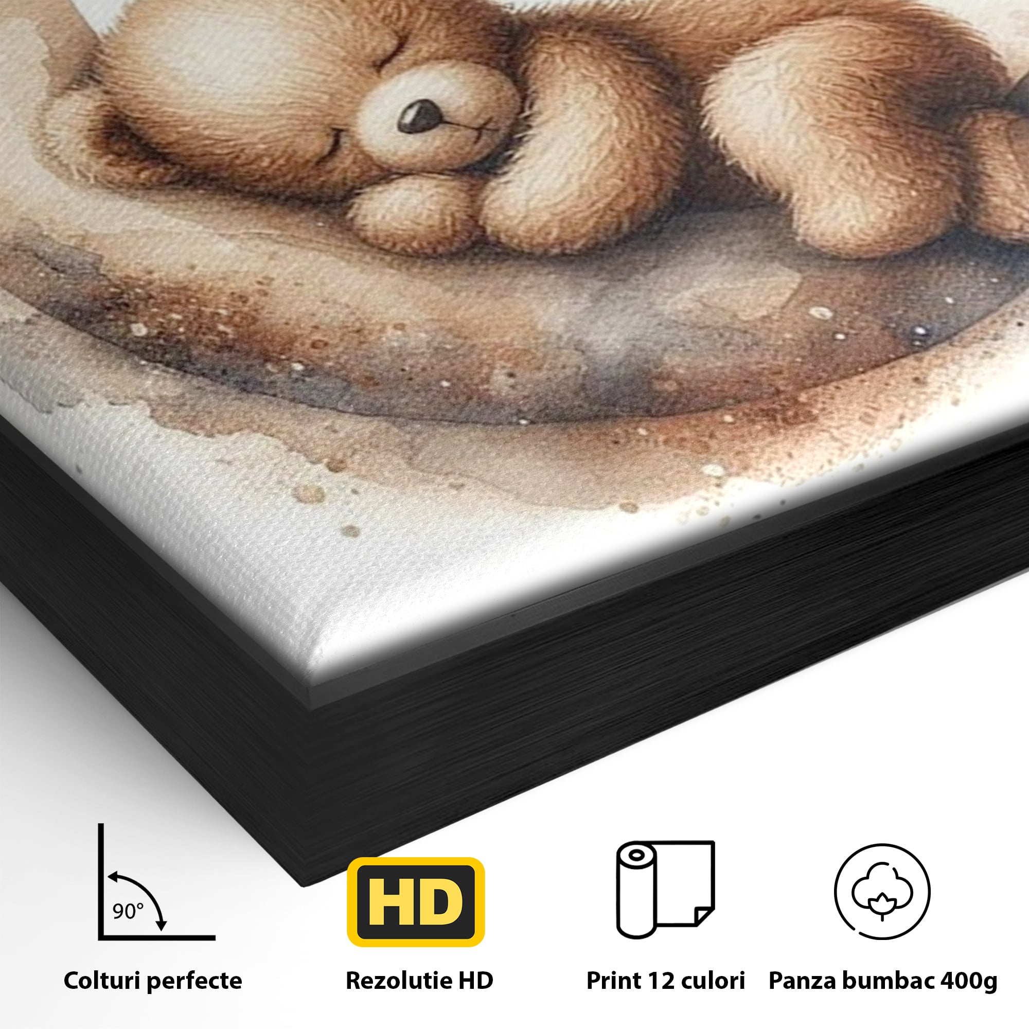 Tablou Canvas Premium, LuxCanva® K1042, Somn in Bratele Lunii, Ursulet, Somnoros, Vise, Luna, Noapte, Stele, Leganat, Cuib, Semiluna, Pace, Liniste, Taram, Confort, Camera Copil, Dormitor