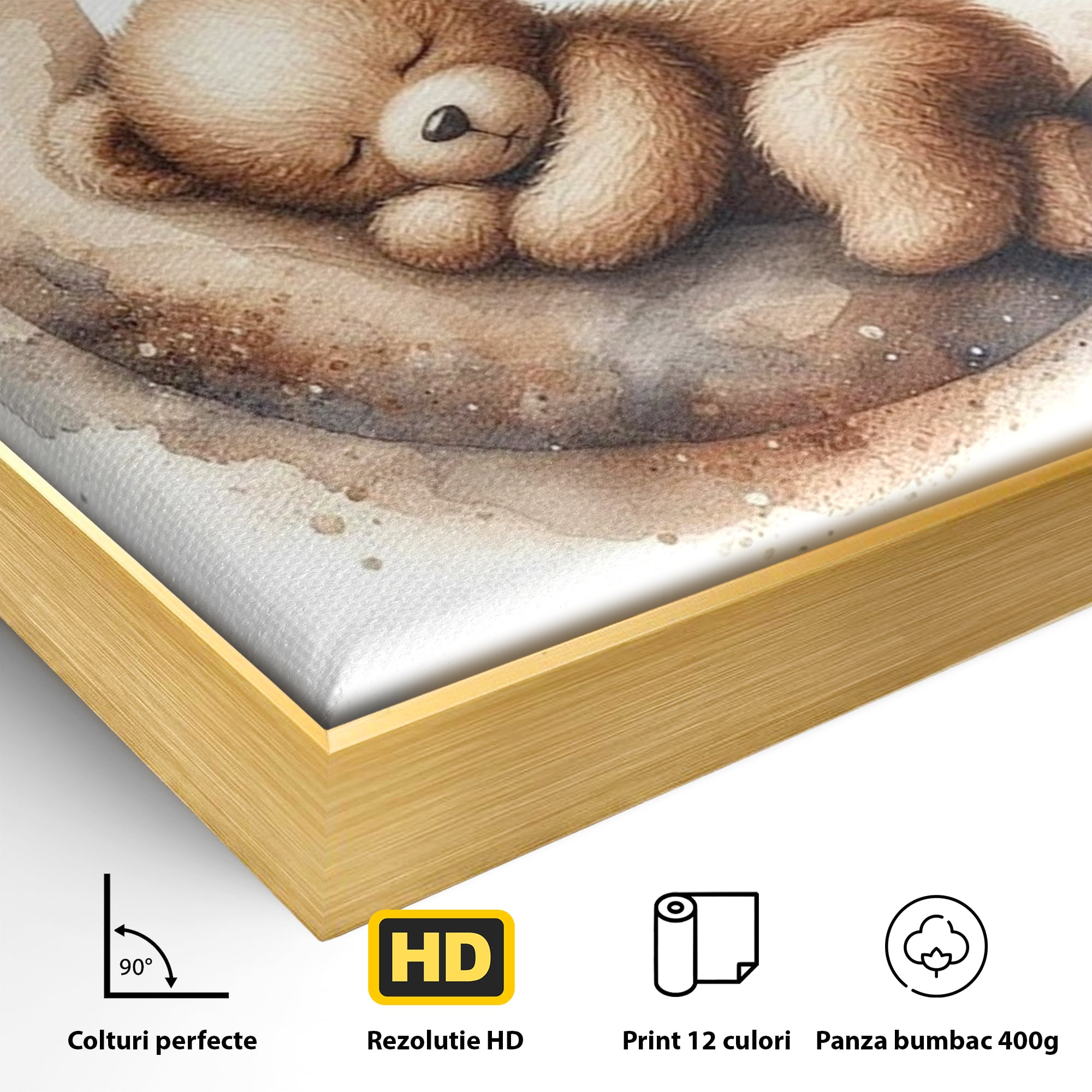 Tablou Canvas Premium, LuxCanva® K1042, Somn in Bratele Lunii, Ursulet, Somnoros, Vise, Luna, Noapte, Stele, Leganat, Cuib, Semiluna, Pace, Liniste, Taram, Confort, Camera Copil, Dormitor