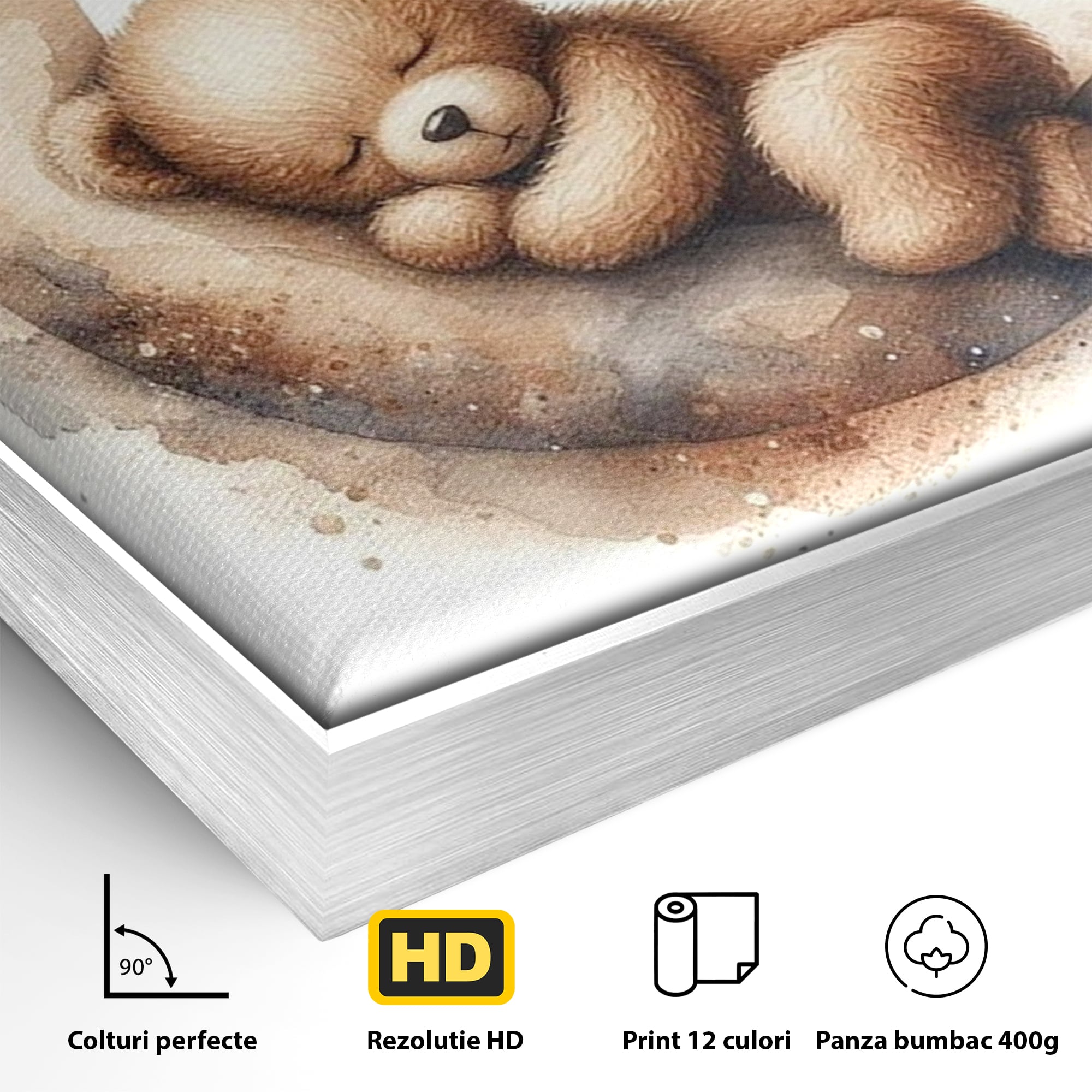 Tablou Canvas Premium, LuxCanva® K1042, Somn in Bratele Lunii, Ursulet, Somnoros, Vise, Luna, Noapte, Stele, Leganat, Cuib, Semiluna, Pace, Liniste, Taram, Confort, Camera Copil, Dormitor