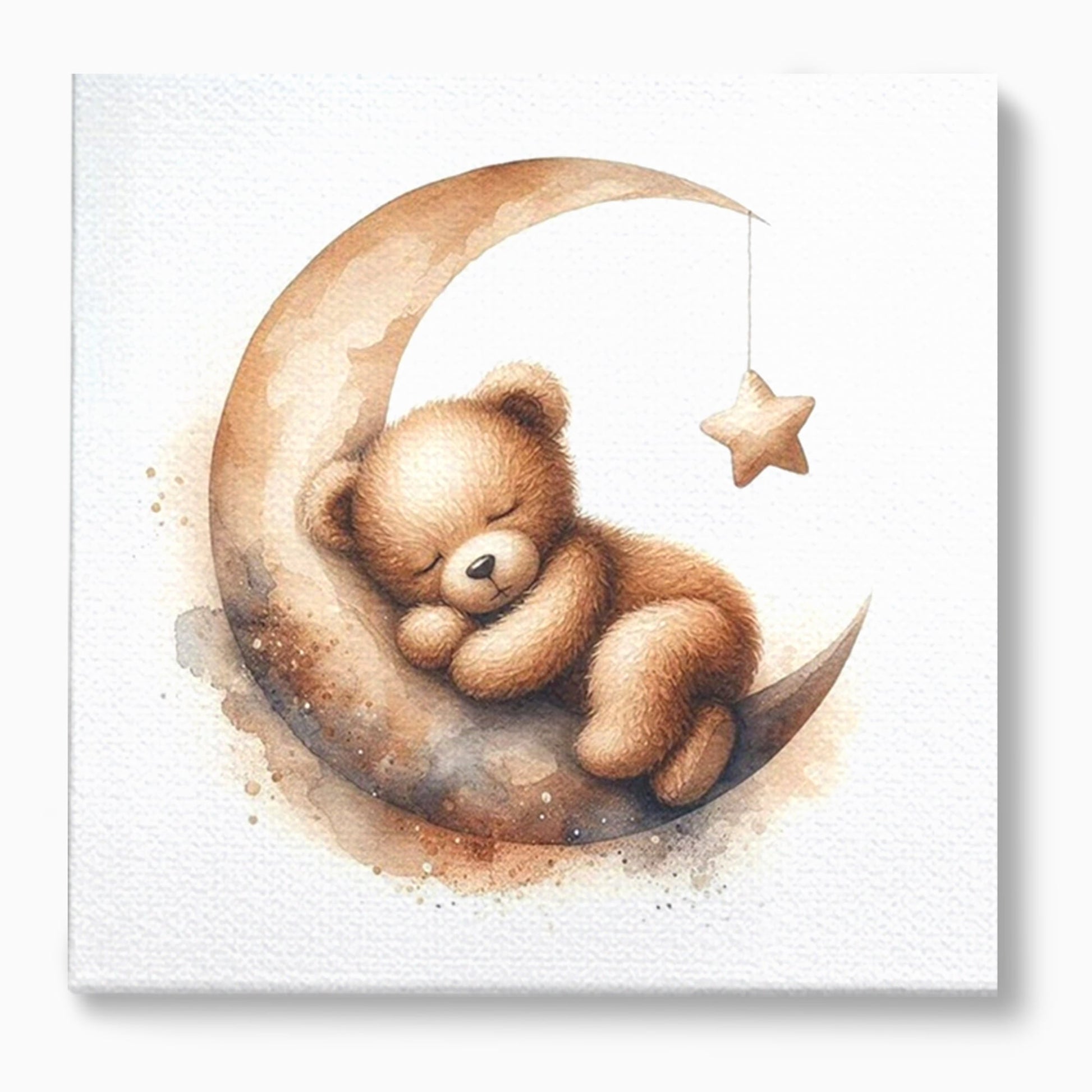Tablou Canvas Premium, LuxCanva® K1042, Somn in Bratele Lunii, Ursulet, Somnoros, Vise, Luna, Noapte, Stele, Leganat, Cuib, Semiluna, Pace, Liniste, Taram, Confort, Camera Copil, Dormitor