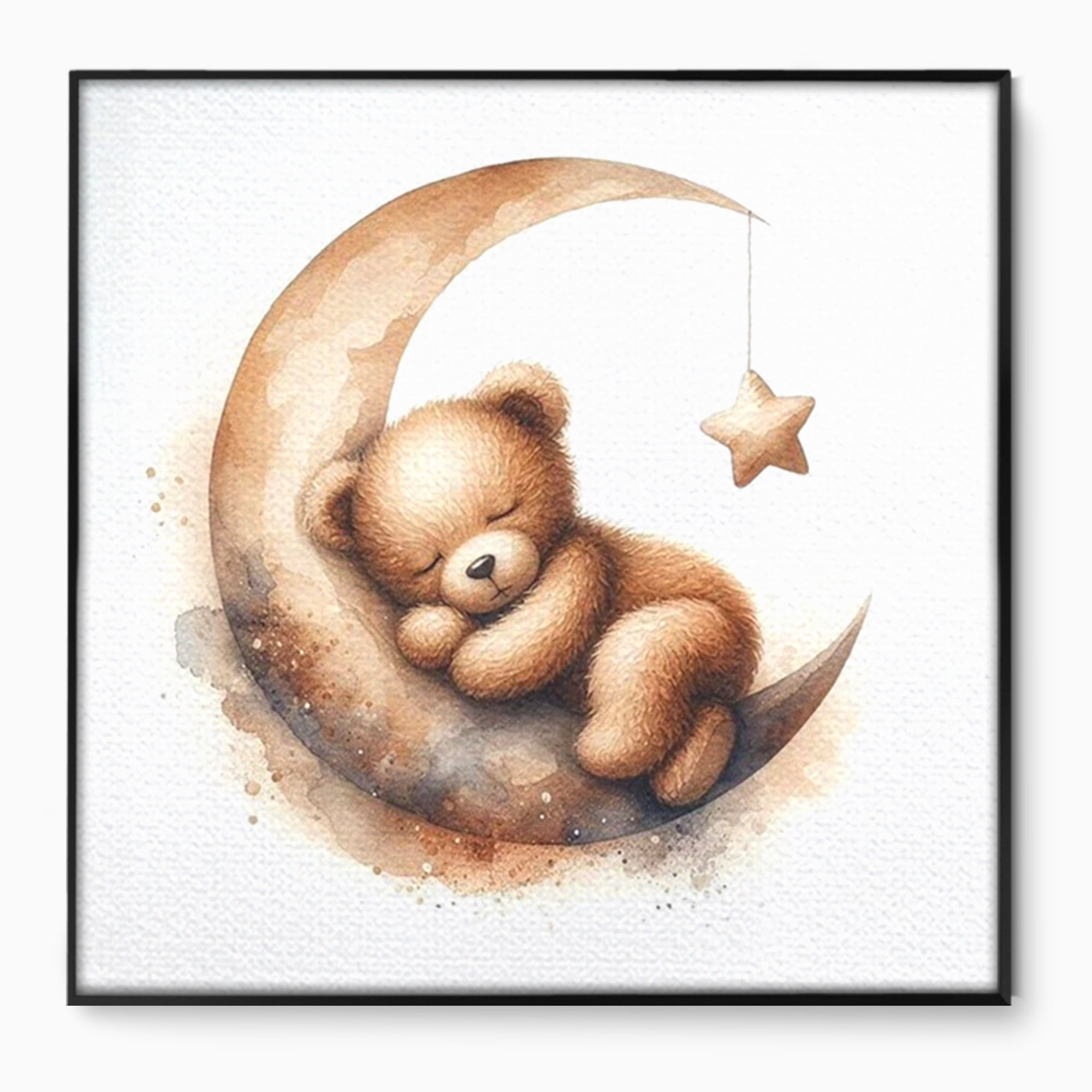 Tablou Canvas Premium, LuxCanva® K1042, Somn in Bratele Lunii, Ursulet, Somnoros, Vise, Luna, Noapte, Stele, Leganat, Cuib, Semiluna, Pace, Liniste, Taram, Confort, Camera Copil, Dormitor