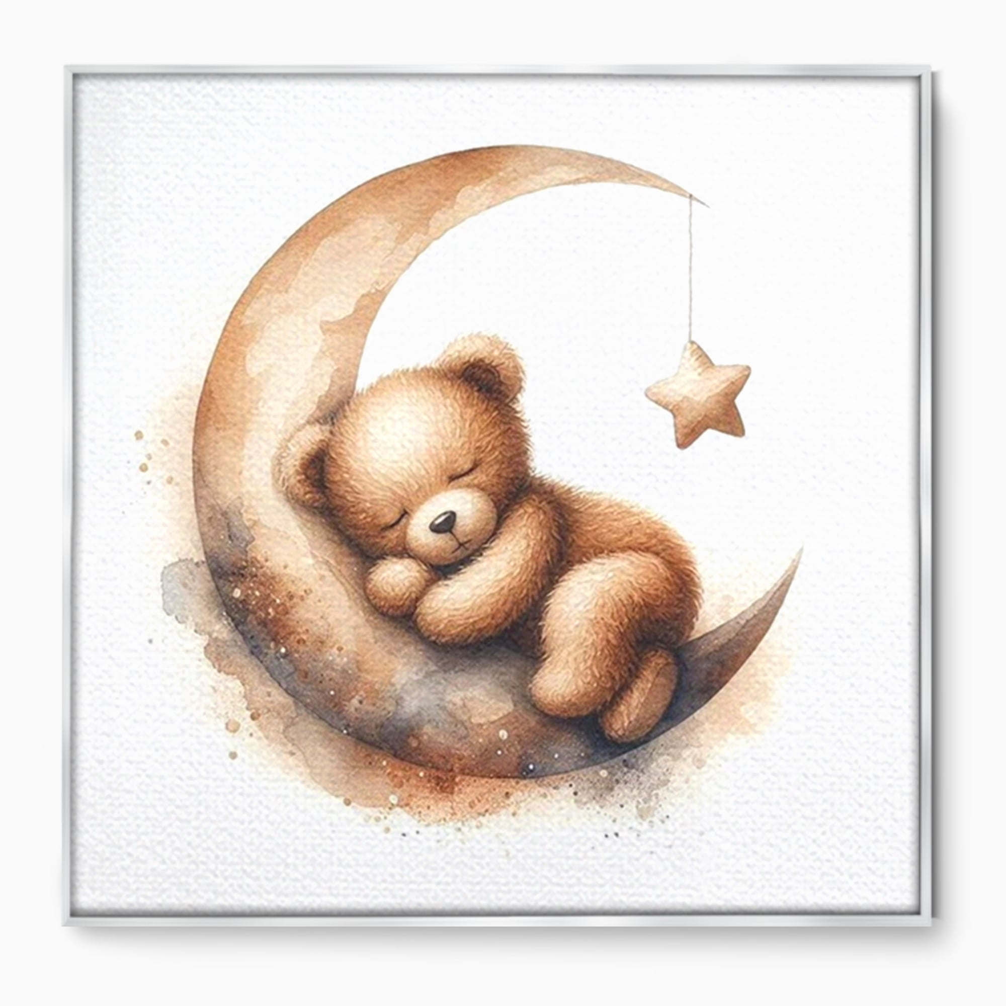 Tablou Canvas Premium, LuxCanva® K1042, Somn in Bratele Lunii, Ursulet, Somnoros, Vise, Luna, Noapte, Stele, Leganat, Cuib, Semiluna, Pace, Liniste, Taram, Confort, Camera Copil, Dormitor