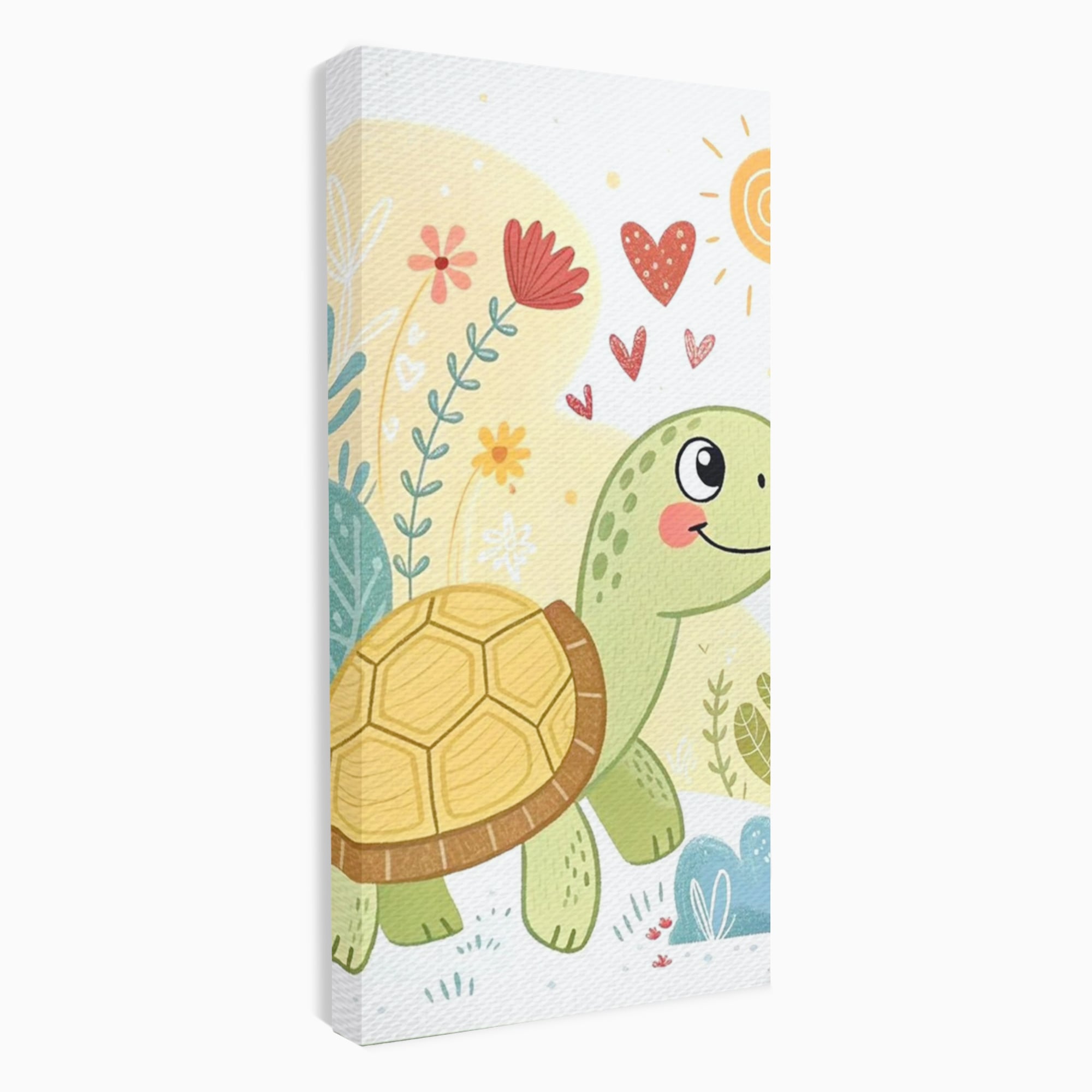 Tablou Canvas Premium, LuxCanva® K1043, Zambet din Carapace, Testoasa, Broasca, Gradina, Aventura, Soare, Curaj, Plimbare, Inimi, Flori, Copilaresc, Natura, Colorat, Camera Copil, Dormitor