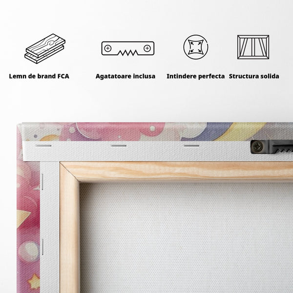 Leinwand Wandkunst Canvas Premium, LuxCanva® K1044, Traumstern, Mond, Sterne, Wolken, Aquarell, Himmel, Nacht, Traum, Nachttraum, Glitzern, Fantasie, Kindheit, Kosmos, Babyzimmer, Schlafzimmer