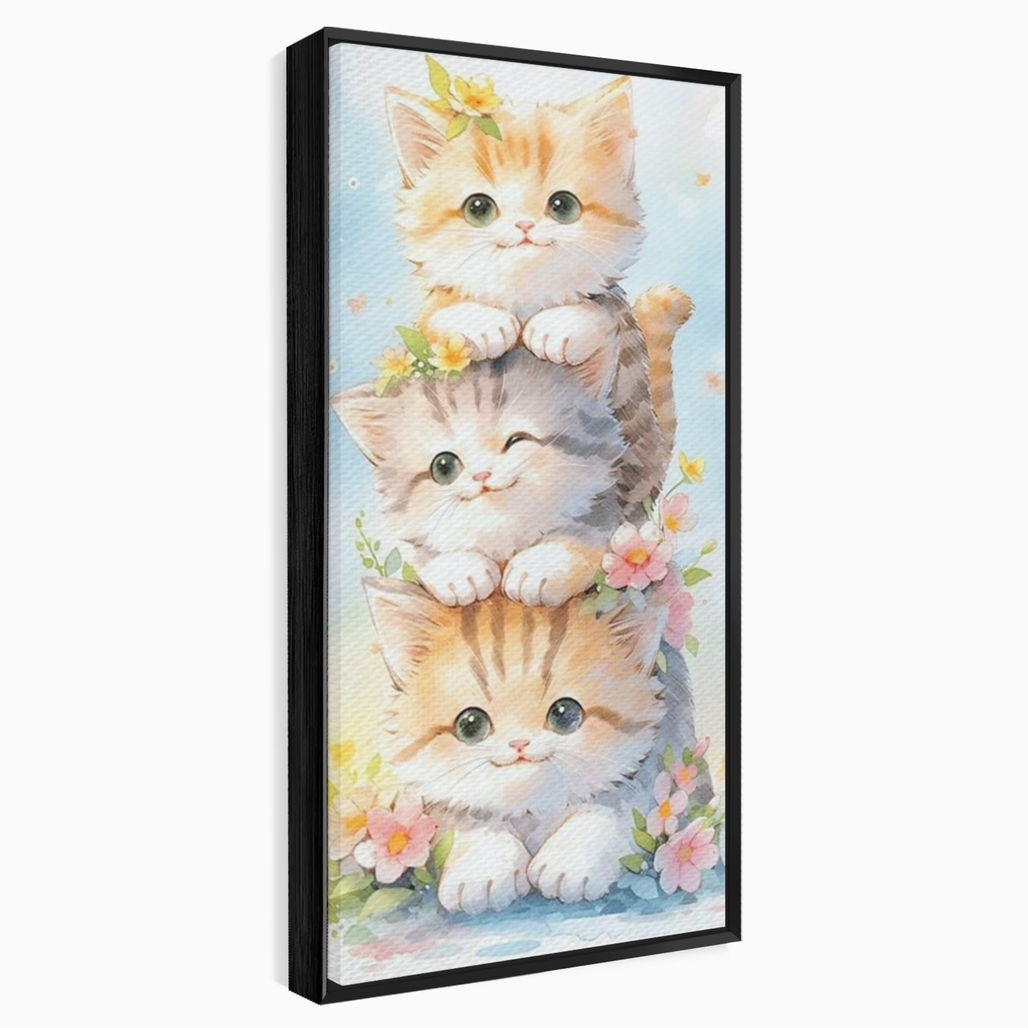 Tablou Canvas Premium, LuxCanva® K1045, Turnuletul Fratiorilor Pufosi, Pisicute, Felina, Pui, Pastel, Flori, Prietenie, Jucaus, Inocenta, Natura, Joaca, Veselie, Distractie, Camera Copil, Dormitor
