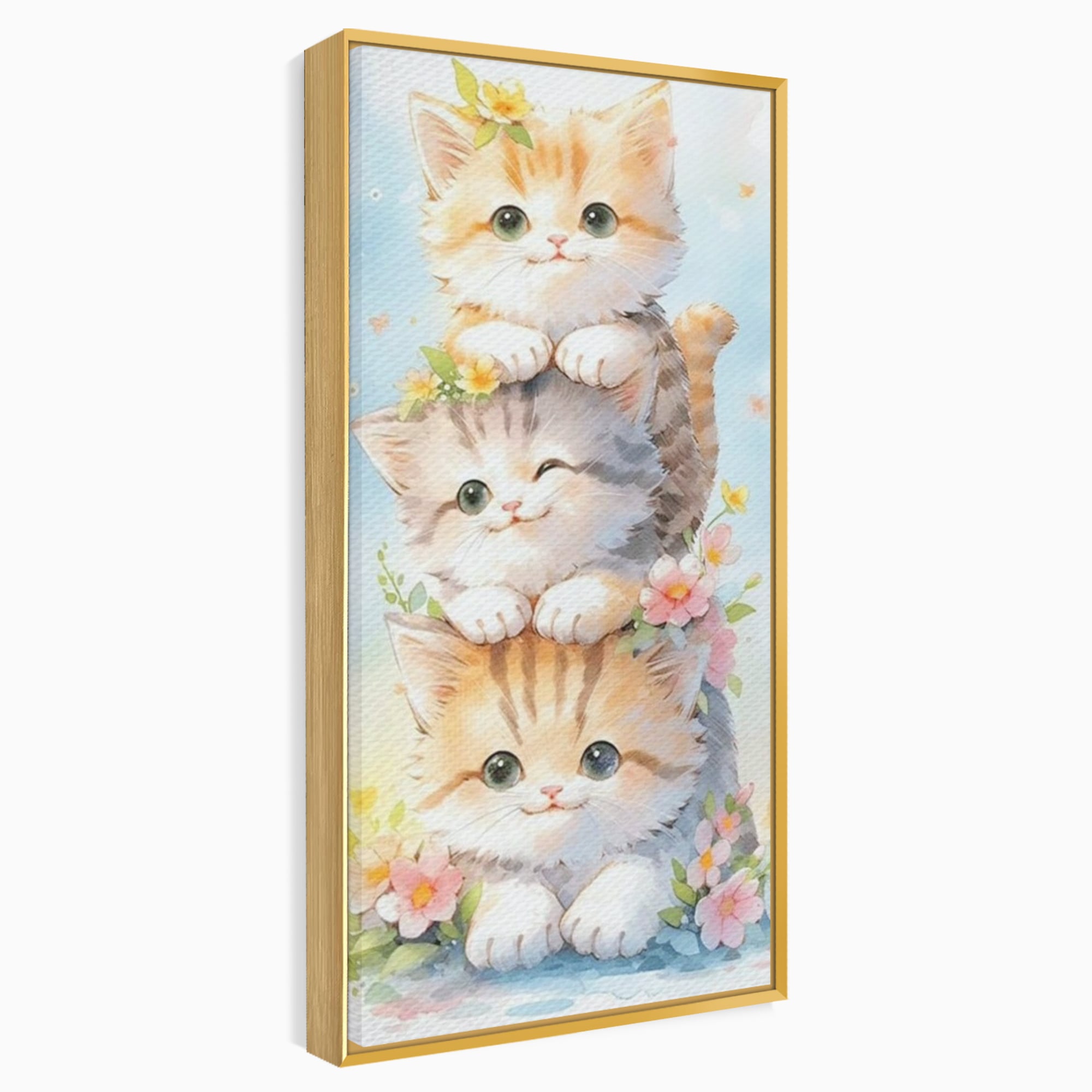 Tablou Canvas Premium, LuxCanva® K1045, Turnuletul Fratiorilor Pufosi, Pisicute, Felina, Pui, Pastel, Flori, Prietenie, Jucaus, Inocenta, Natura, Joaca, Veselie, Distractie, Camera Copil, Dormitor