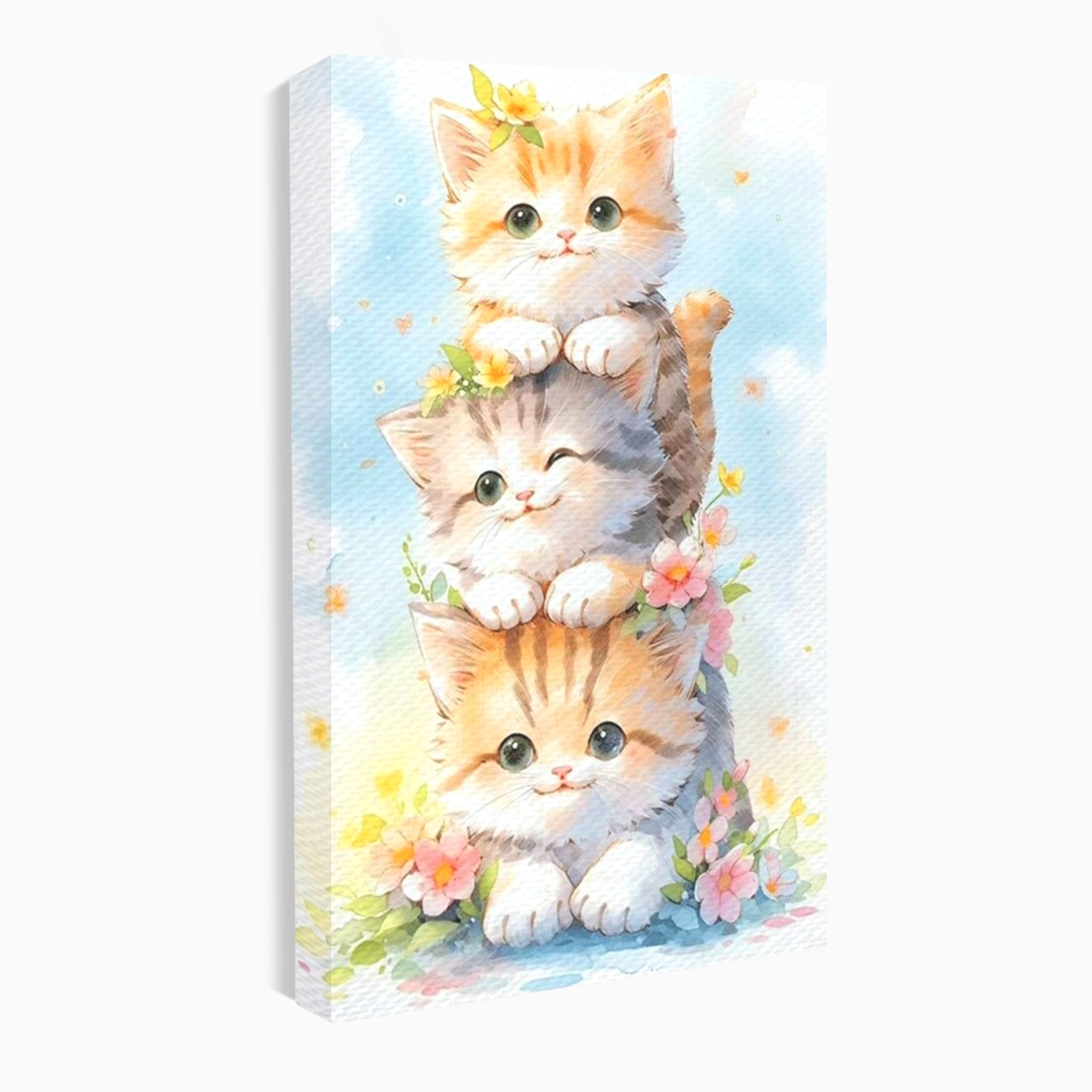 Tablou Canvas Premium, LuxCanva® K1045, Turnuletul Fratiorilor Pufosi, Pisicute, Felina, Pui, Pastel, Flori, Prietenie, Jucaus, Inocenta, Natura, Joaca, Veselie, Distractie, Camera Copil, Dormitor