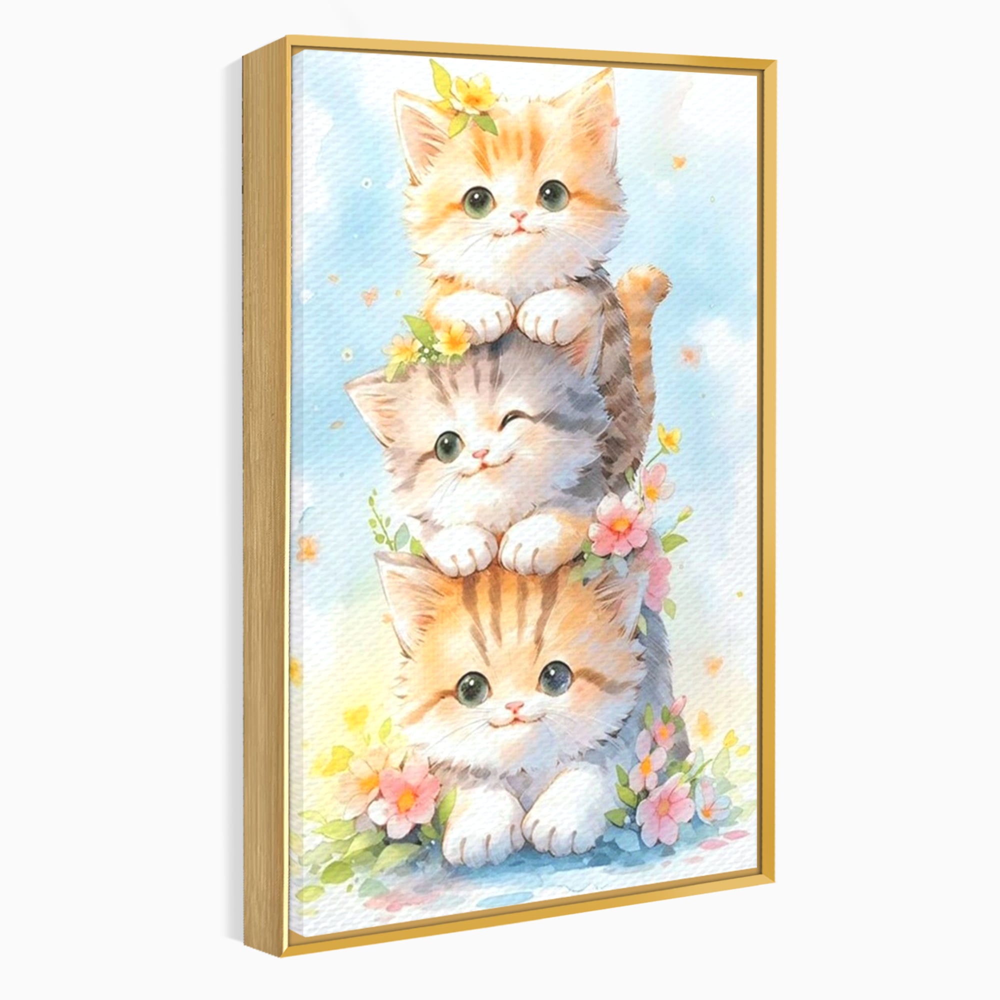 Tablou Canvas Premium, LuxCanva® K1045, Turnuletul Fratiorilor Pufosi, Pisicute, Felina, Pui, Pastel, Flori, Prietenie, Jucaus, Inocenta, Natura, Joaca, Veselie, Distractie, Camera Copil, Dormitor