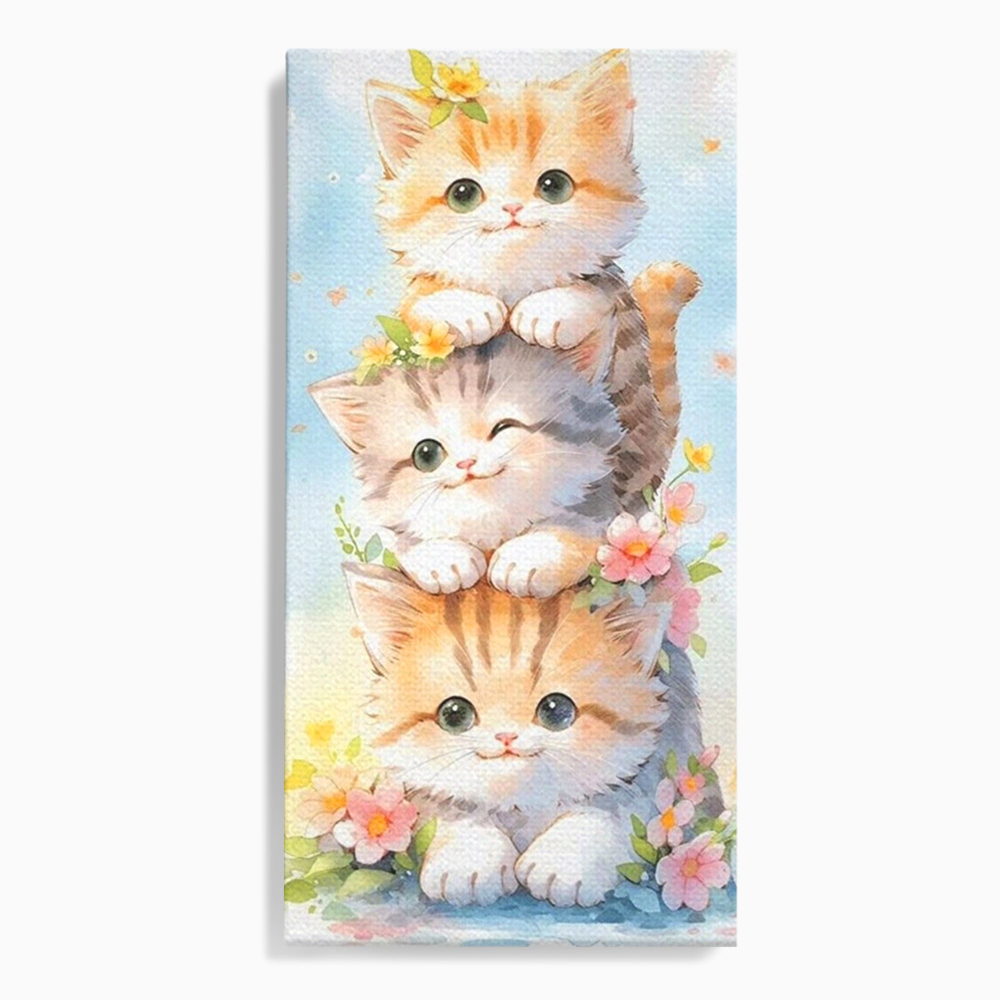 Tablou Canvas Premium, LuxCanva® K1045, Turnuletul Fratiorilor Pufosi, Pisicute, Felina, Pui, Pastel, Flori, Prietenie, Jucaus, Inocenta, Natura, Joaca, Veselie, Distractie, Camera Copil, Dormitor