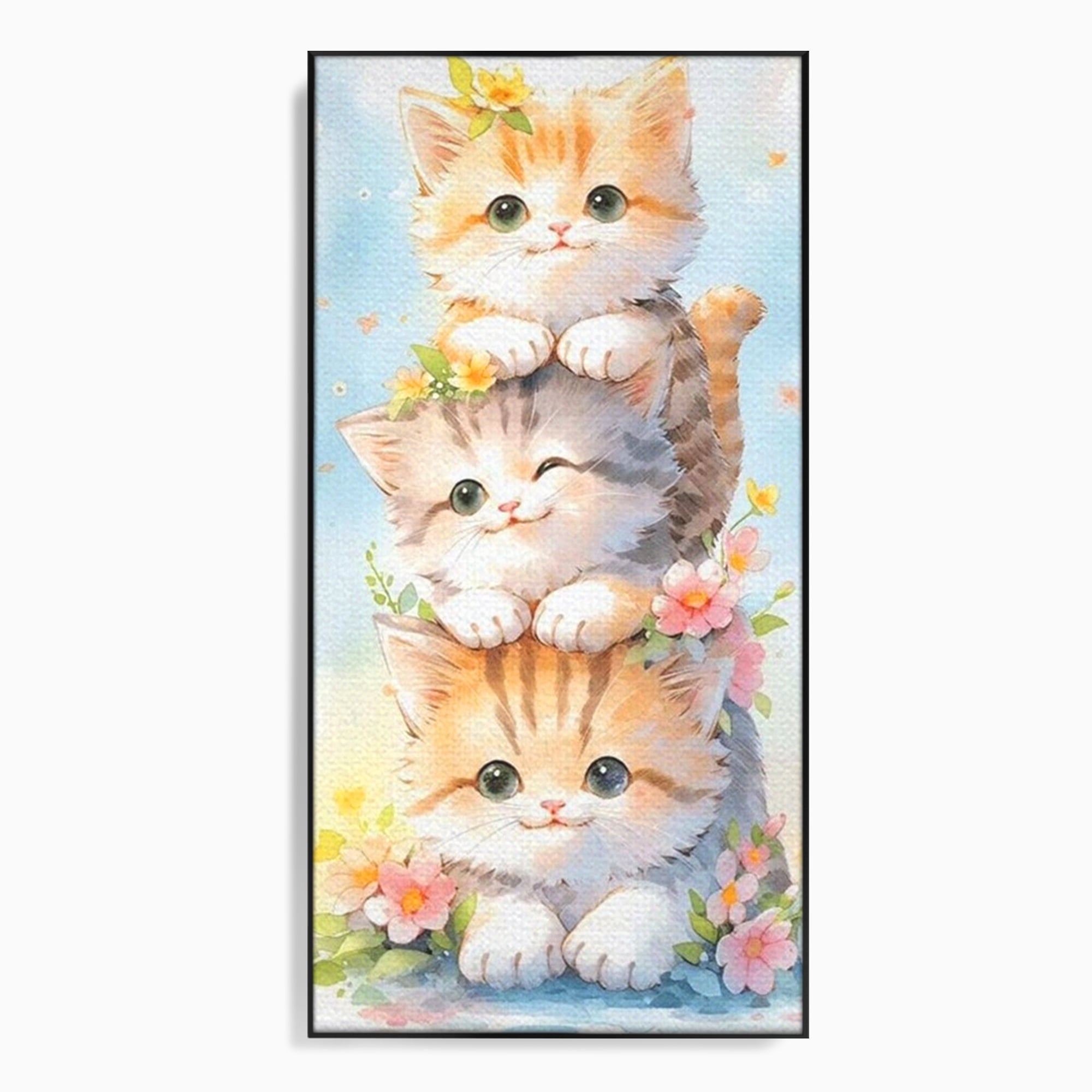 Tablou Canvas Premium, LuxCanva® K1045, Turnuletul Fratiorilor Pufosi, Pisicute, Felina, Pui, Pastel, Flori, Prietenie, Jucaus, Inocenta, Natura, Joaca, Veselie, Distractie, Camera Copil, Dormitor