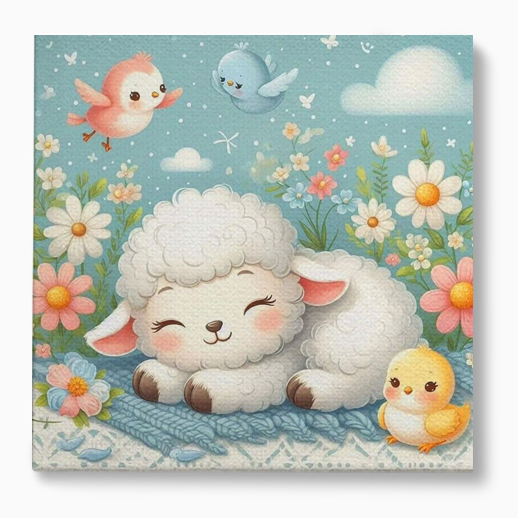 Tablou Canvas Premium, LuxCanva® K1047, Mieluselul Visator, Pui, Pasarele, Zbor, Pastelat, Lana, Flori, Armonie, Fluturi, Adormit, Gradina, Liniste, Veselie, Animalute, Camera Copil, Dormitor