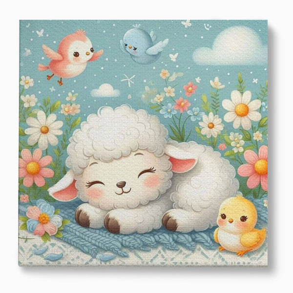 Tablou Canvas Premium, LuxCanva® K1047, Mieluselul Visator, Pui, Pasarele, Zbor, Pastelat, Lana, Flori, Armonie, Fluturi, Adormit, Gradina, Liniste, Veselie, Animalute, Camera Copil, Dormitor