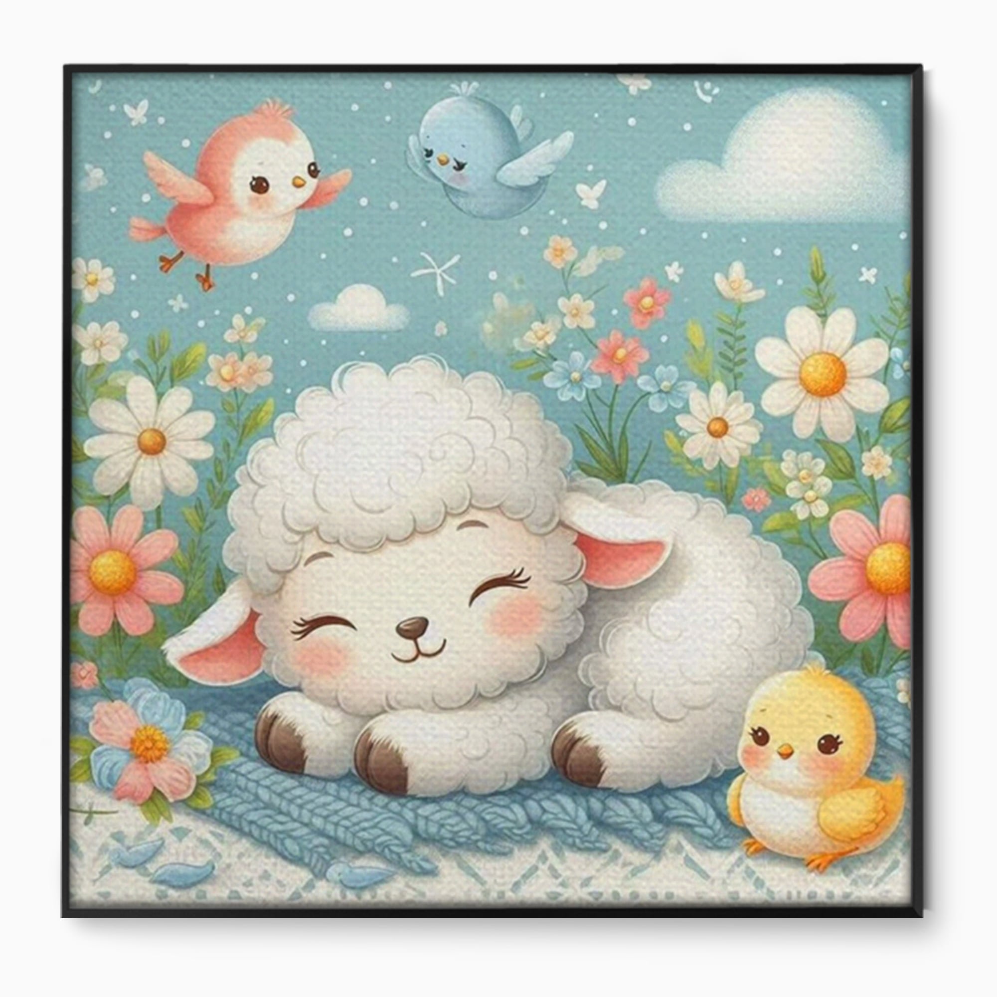 Tablou Canvas Premium, LuxCanva® K1047, Mieluselul Visator, Pui, Pasarele, Zbor, Pastelat, Lana, Flori, Armonie, Fluturi, Adormit, Gradina, Liniste, Veselie, Animalute, Camera Copil, Dormitor