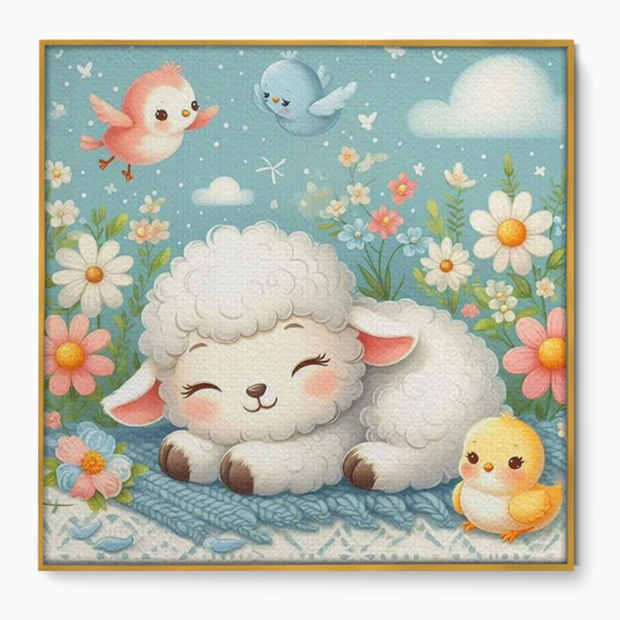 Tablou Canvas Premium, LuxCanva® K1047, Mieluselul Visator, Pui, Pasarele, Zbor, Pastelat, Lana, Flori, Armonie, Fluturi, Adormit, Gradina, Liniste, Veselie, Animalute, Camera Copil, Dormitor