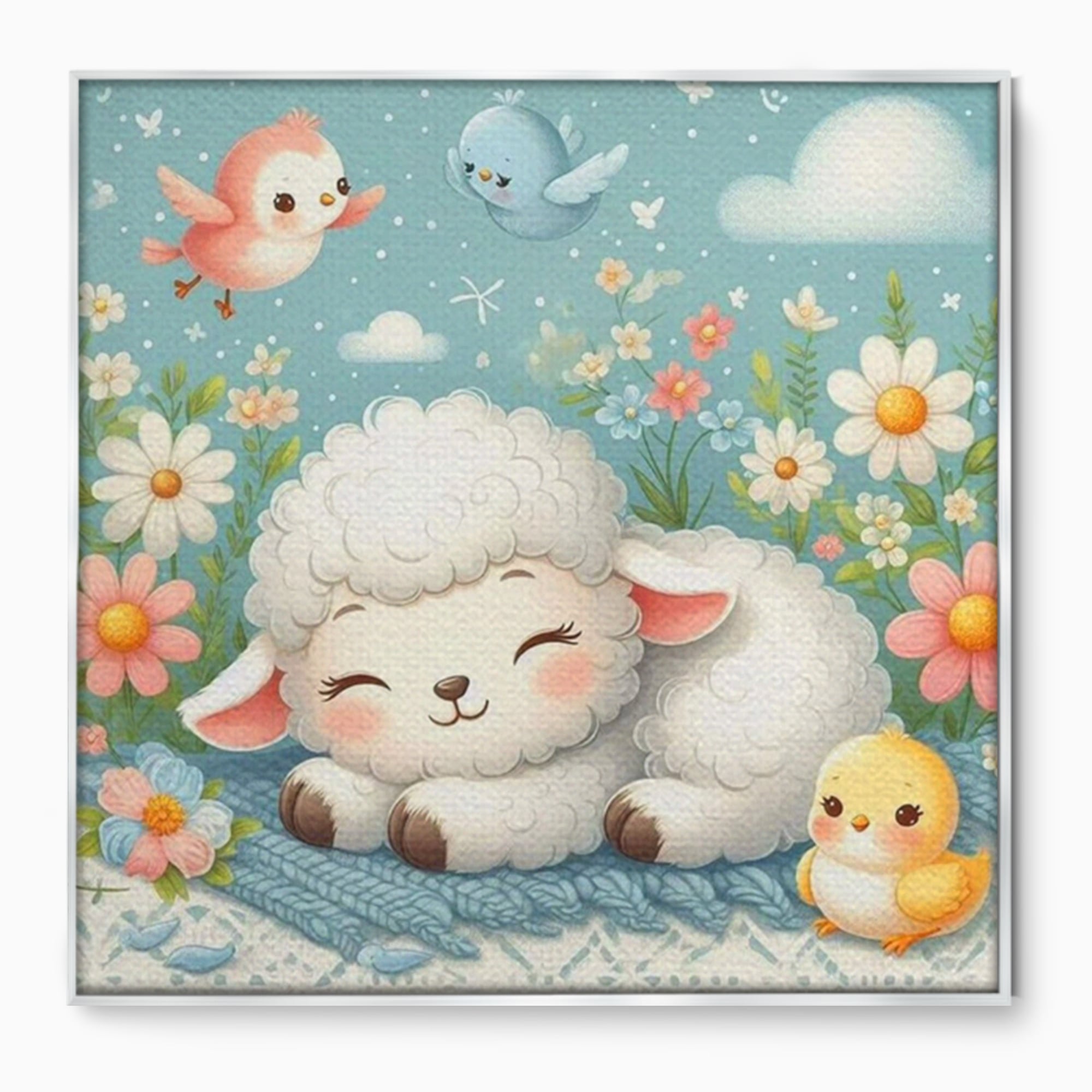 Tablou Canvas Premium, LuxCanva® K1047, Mieluselul Visator, Pui, Pasarele, Zbor, Pastelat, Lana, Flori, Armonie, Fluturi, Adormit, Gradina, Liniste, Veselie, Animalute, Camera Copil, Dormitor