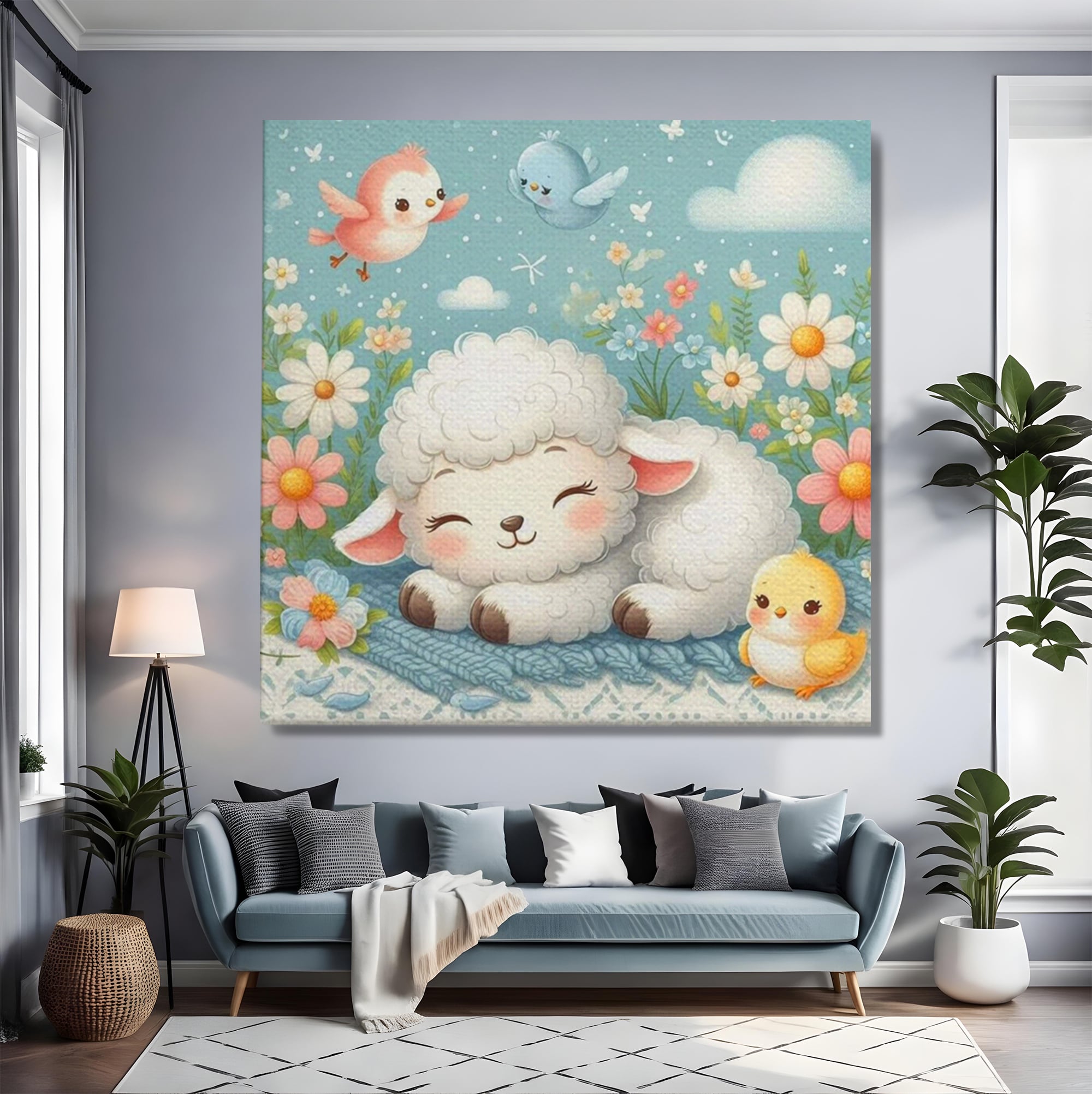 Tablou Canvas Premium, LuxCanva® K1047, Mieluselul Visator, Pui, Pasarele, Zbor, Pastelat, Lana, Flori, Armonie, Fluturi, Adormit, Gradina, Liniste, Veselie, Animalute, Camera Copil, Dormitor
