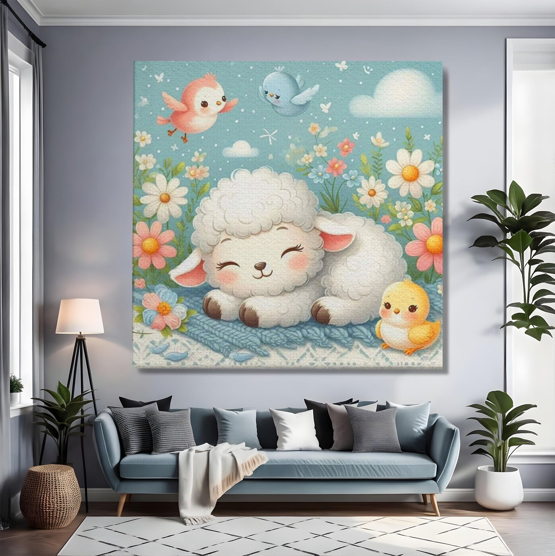 Tablou Canvas Premium, LuxCanva® K1047, Mieluselul Visator, Pui, Pasarele, Zbor, Pastelat, Lana, Flori, Armonie, Fluturi, Adormit, Gradina, Liniste, Veselie, Animalute, Camera Copil, Dormitor