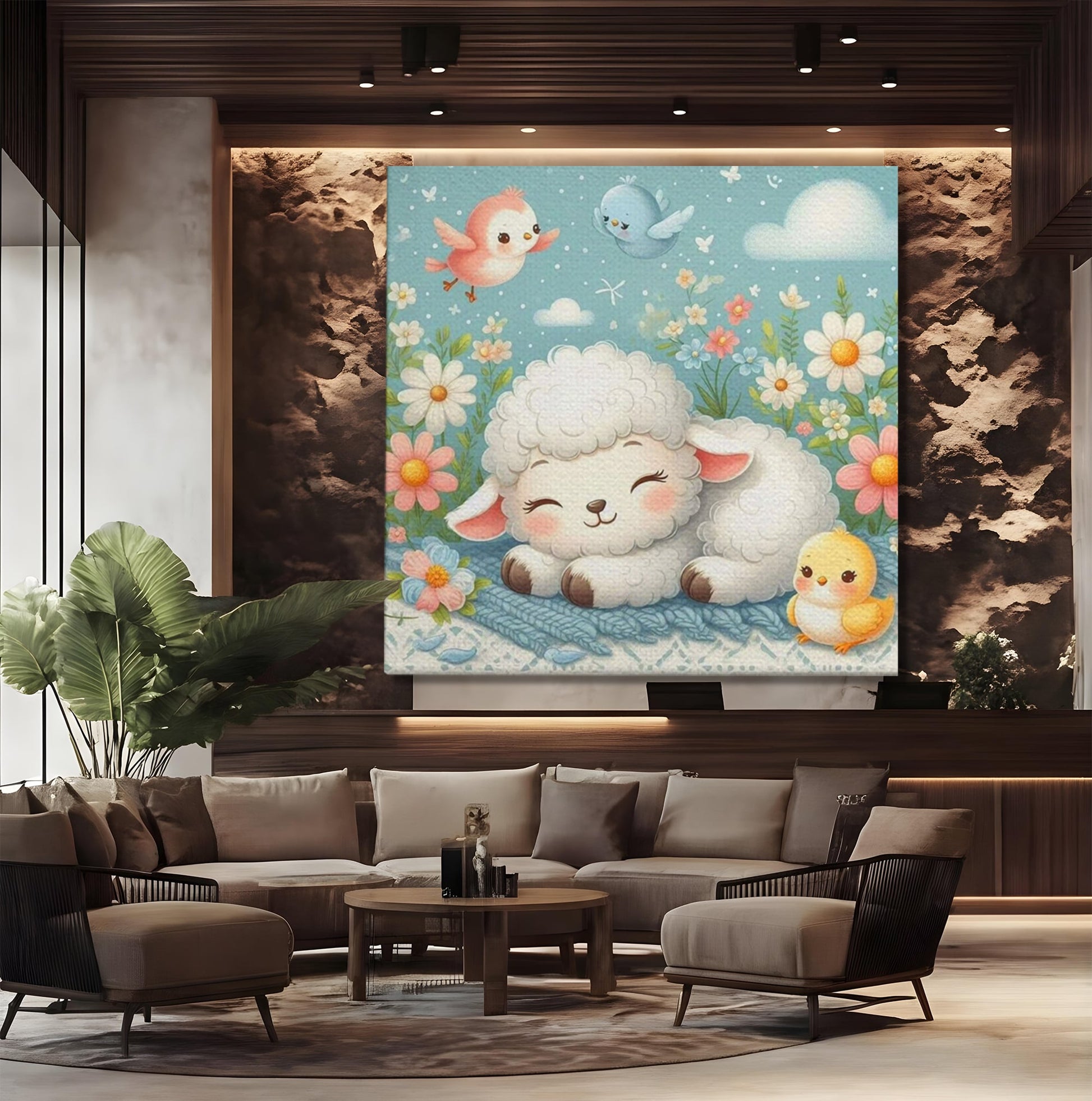 Tablou Canvas Premium, LuxCanva® K1047, Mieluselul Visator, Pui, Pasarele, Zbor, Pastelat, Lana, Flori, Armonie, Fluturi, Adormit, Gradina, Liniste, Veselie, Animalute, Camera Copil, Dormitor