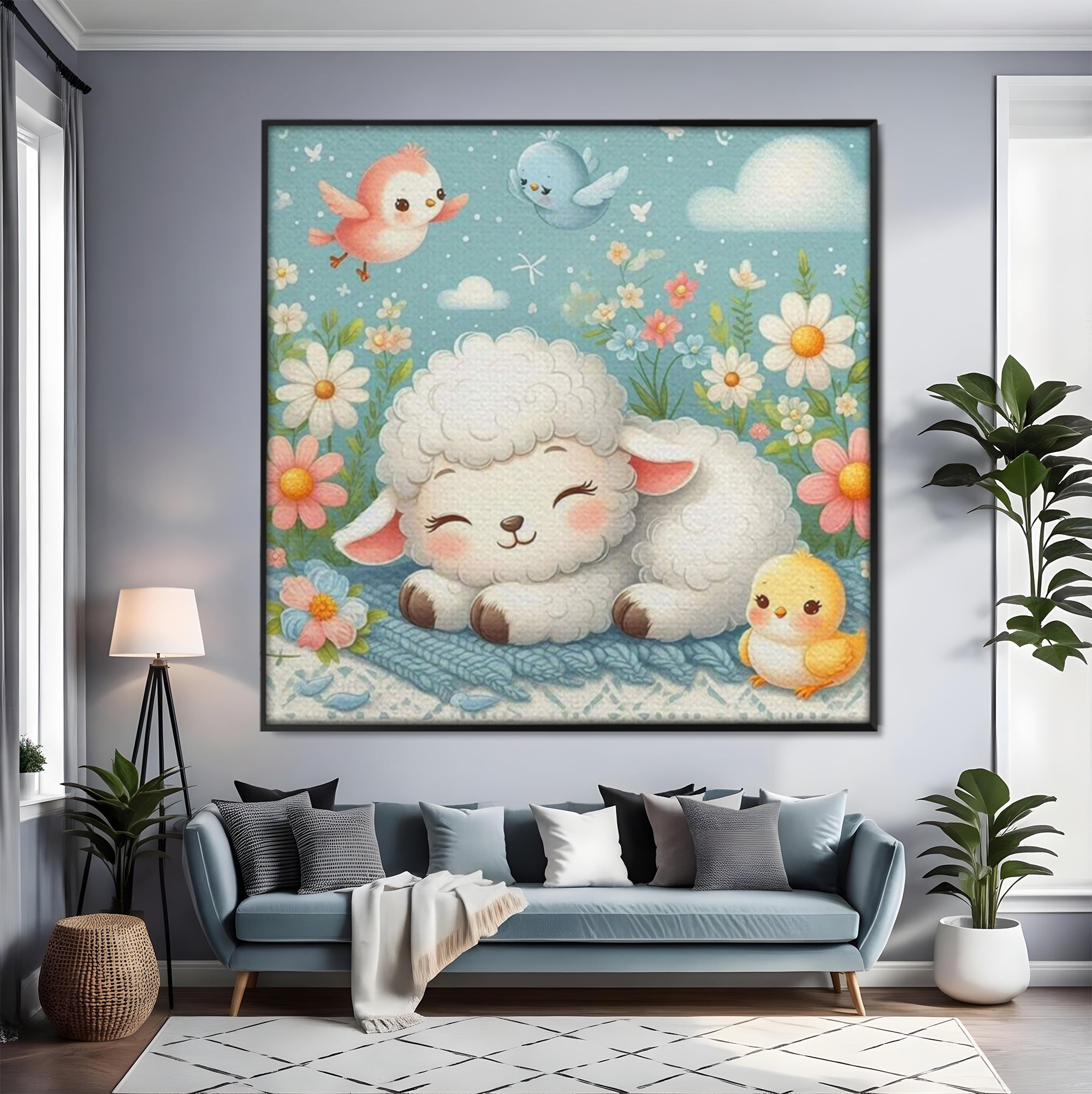 Tablou Canvas Premium, LuxCanva® K1047, Mieluselul Visator, Pui, Pasarele, Zbor, Pastelat, Lana, Flori, Armonie, Fluturi, Adormit, Gradina, Liniste, Veselie, Animalute, Camera Copil, Dormitor
