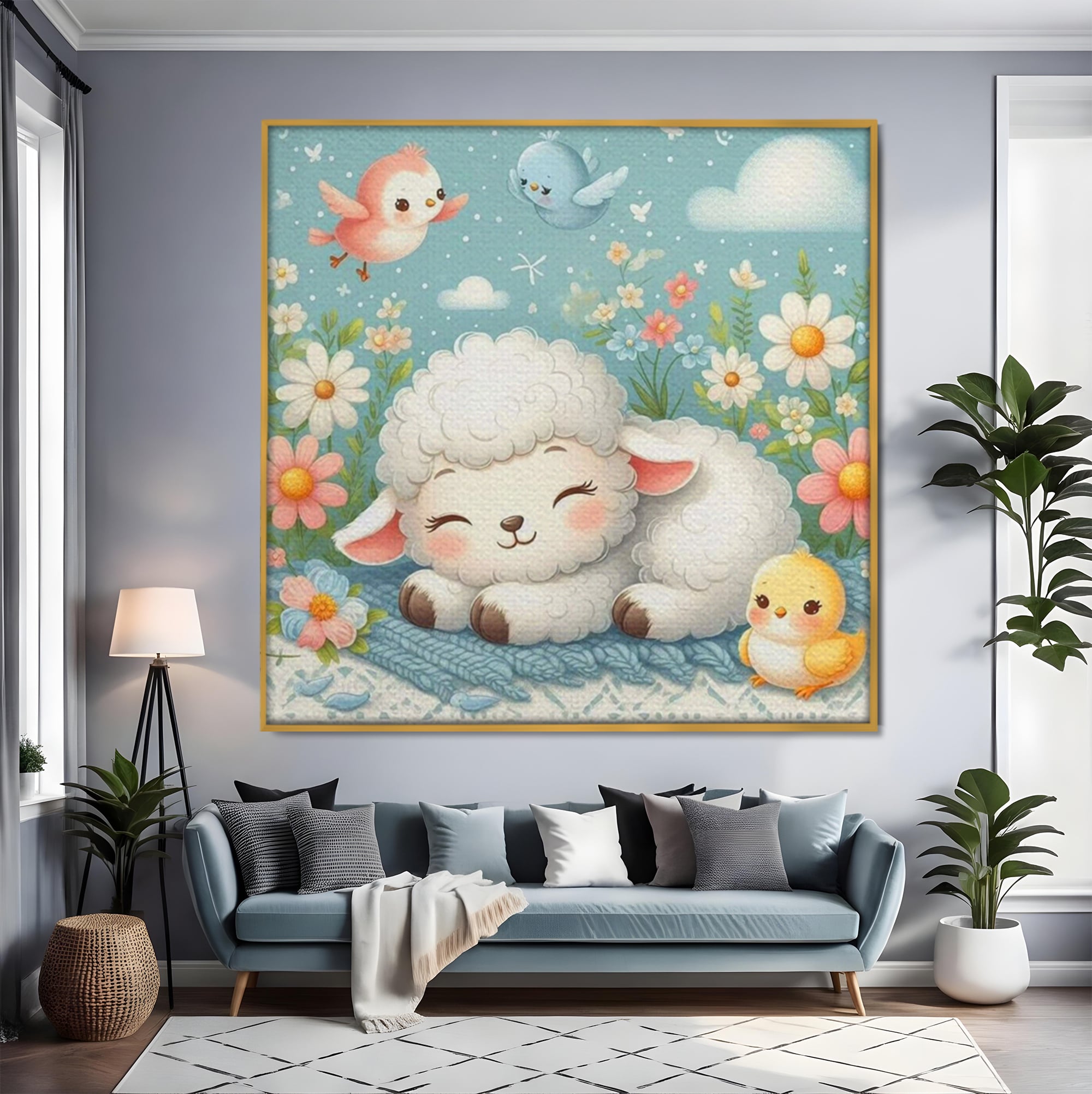 Tablou Canvas Premium, LuxCanva® K1047, Mieluselul Visator, Pui, Pasarele, Zbor, Pastelat, Lana, Flori, Armonie, Fluturi, Adormit, Gradina, Liniste, Veselie, Animalute, Camera Copil, Dormitor