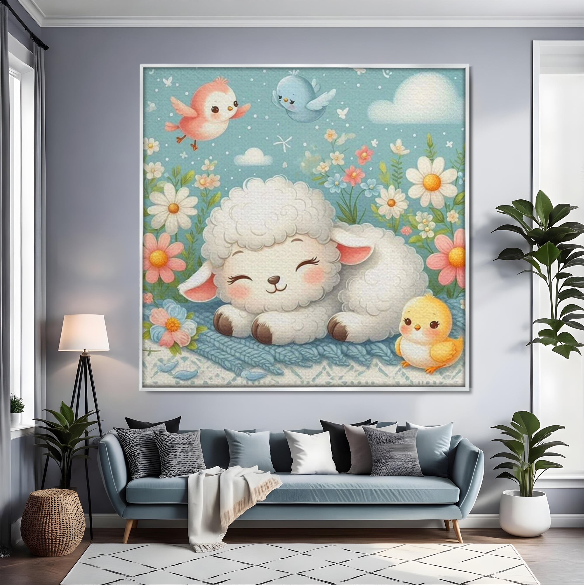 Tablou Canvas Premium, LuxCanva® K1047, Mieluselul Visator, Pui, Pasarele, Zbor, Pastelat, Lana, Flori, Armonie, Fluturi, Adormit, Gradina, Liniste, Veselie, Animalute, Camera Copil, Dormitor