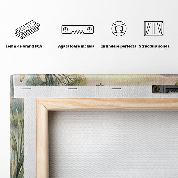 Tablou Canvas Premium, LuxCanva® K1052, Ursuletul si Ratusca, Mal, Ponton, Nuferi, Apus, Bland, Rasarit, Lac, Fermecat, Visare, Poetic, Prietenie, Legatura, Camera Copil, Dormitor